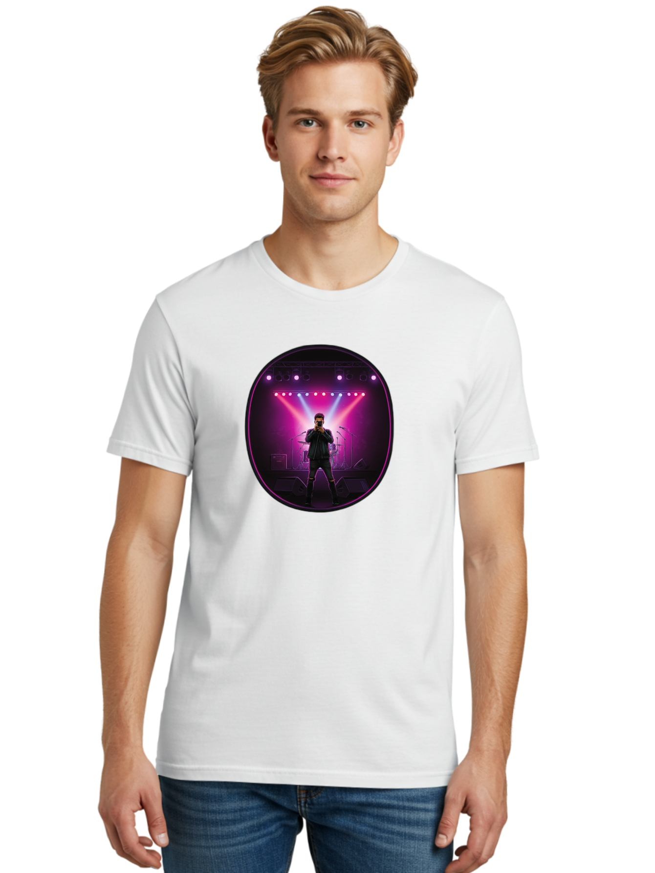 Singer-On-Stage Men'S Graphic Tee, 100% Cotton, Comfortable Casual Summer Wear, Machine Washable, Vintage Camera, Old Camera, Antique Camera, Black Camera, Classic Photography, Photography Equipment, Nostalgic Device, Film Camera, Camera Art Ban472