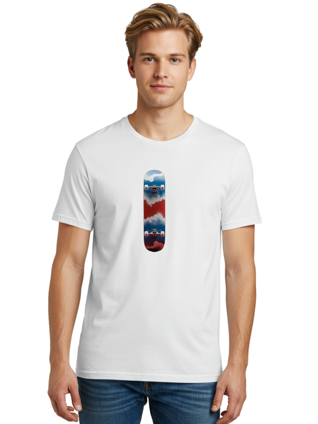 Skateboard-Flying-With-Clouds Men'S Graphic Tee, 100% Cotton, Comfortable Casual Summer Wear, Machine Washable, Vintage Camera, Old Camera, Antique Camera, Black Camera, Classic Photography, Photography Equipment, Nostalgic Device, Ban473