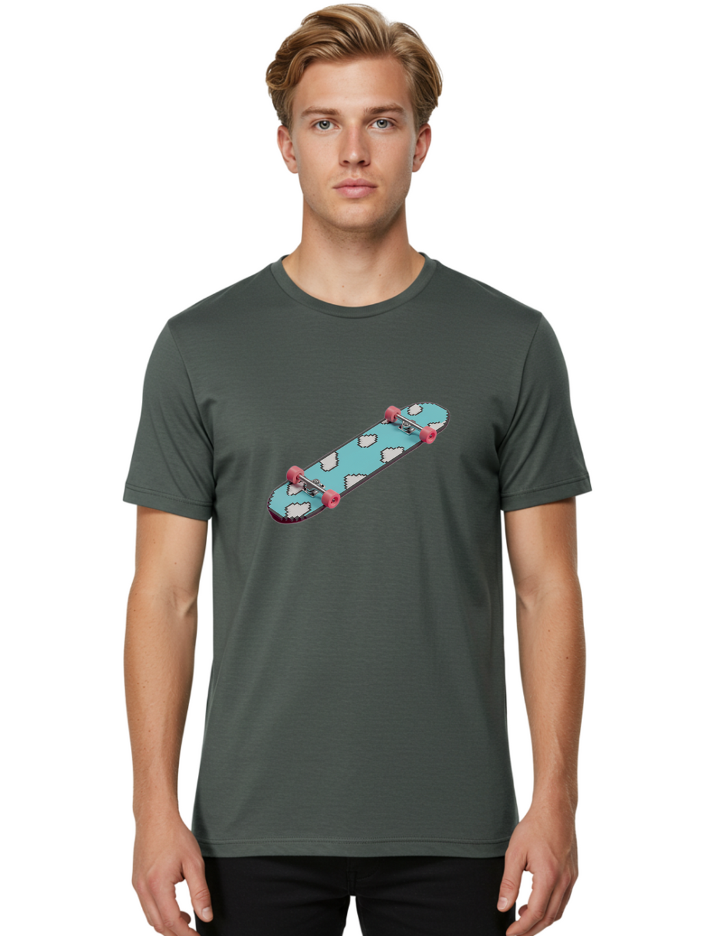 Skateboard-With-Clouds Men'S Graphic Tee, 100% Cotton, Comfortable Casual Summer Wear, Machine Washable, Vintage Camera, Old Camera, Antique Camera, Black Camera, Classic Photography, Photography Equipment, Nostalgic Device, Film Camera, Ban474