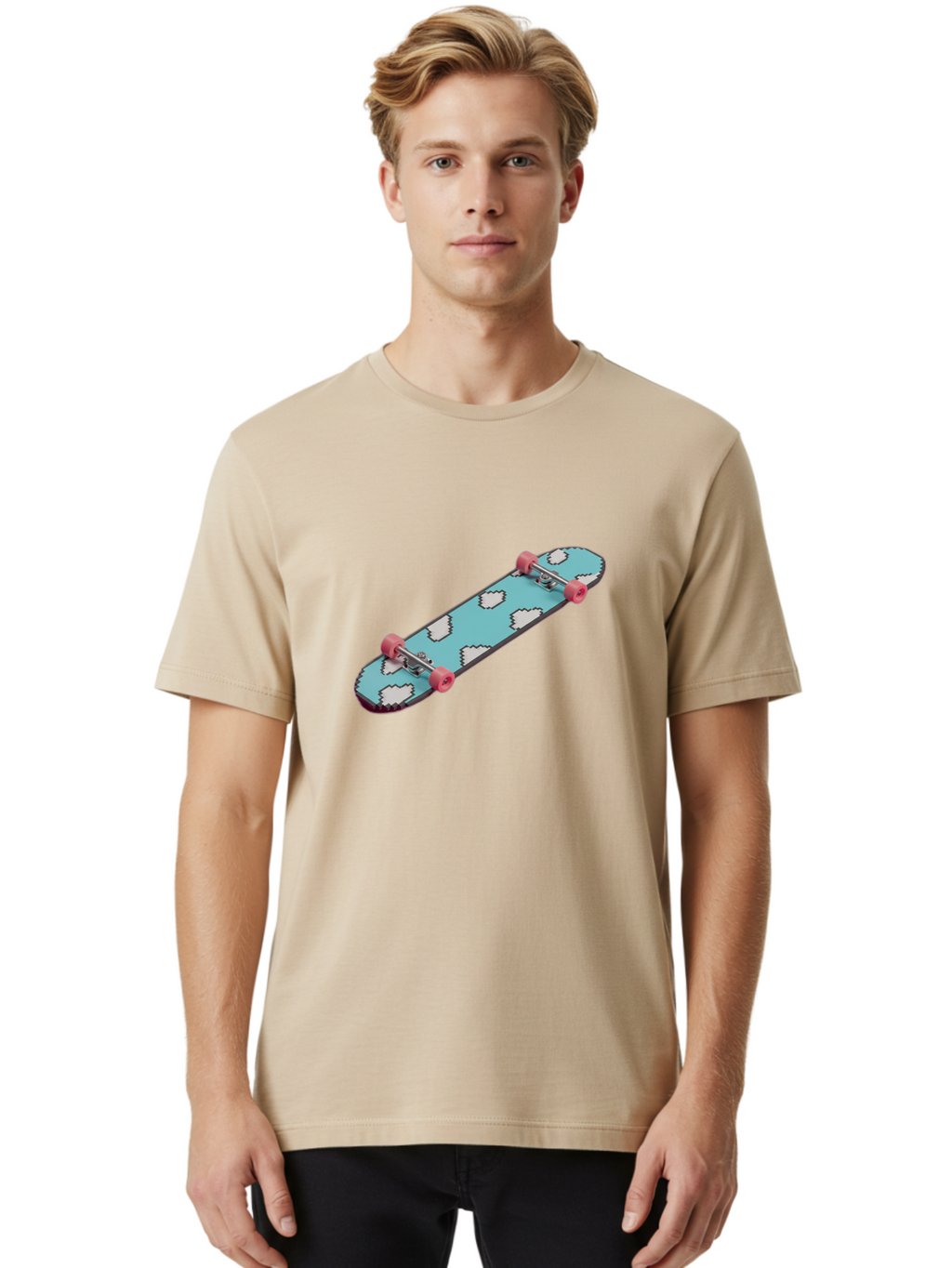 Skateboard-With-Clouds Men'S Graphic Tee, 100% Cotton, Comfortable Casual Summer Wear, Machine Washable, Vintage Camera, Old Camera, Antique Camera, Black Camera, Classic Photography, Photography Equipment, Nostalgic Device, Film Camera, Ban474