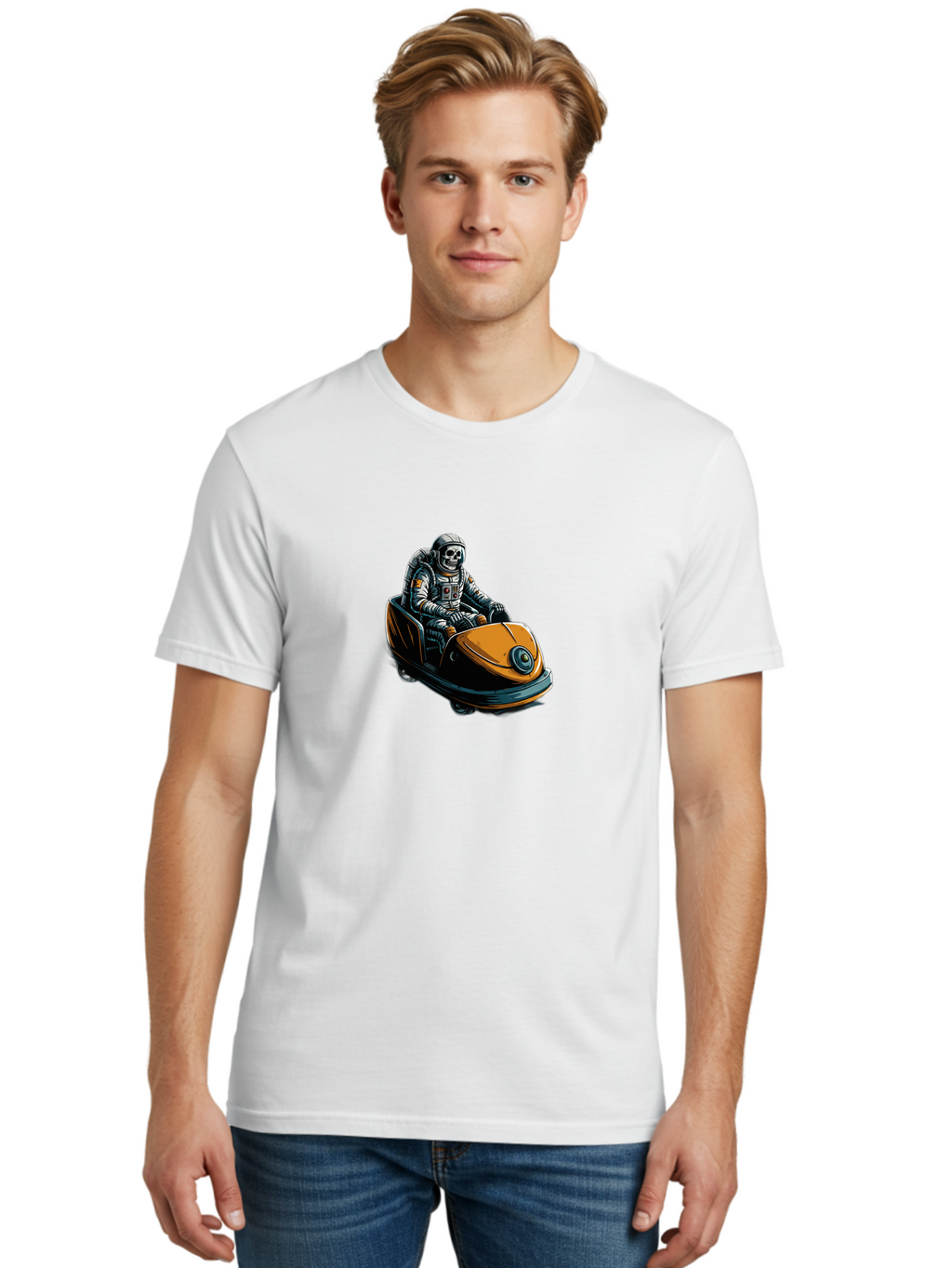 Skeleton-Astronaut-On-Go-Kart Men'S Graphic Tee, 100% Cotton, Comfortable Casual Summer Wear, Machine Washable, Vintage Camera, Old Camera, Antique Camera, Black Camera, Classic Photography, Photography Equipment, Nostalgic Device, Ban477