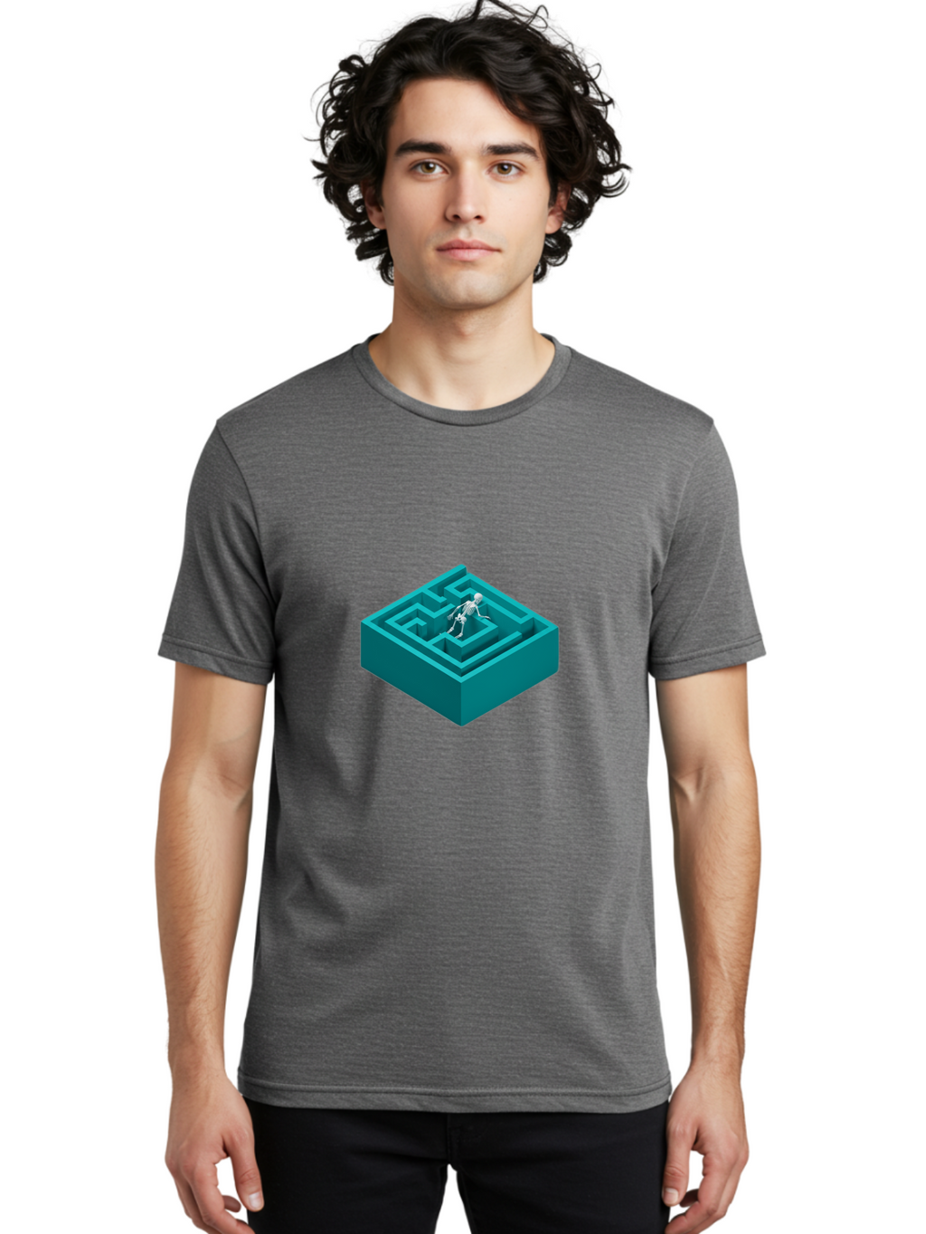 Skeleton-In-Maze Men'S Graphic Tee, 100% Cotton, Comfortable Casual Summer Wear, Machine Washable, Vintage Camera, Old Camera, Antique Camera, Black Camera, Classic Photography, Photography Equipment, Nostalgic Device, Film Camera, Camera Art Ban481