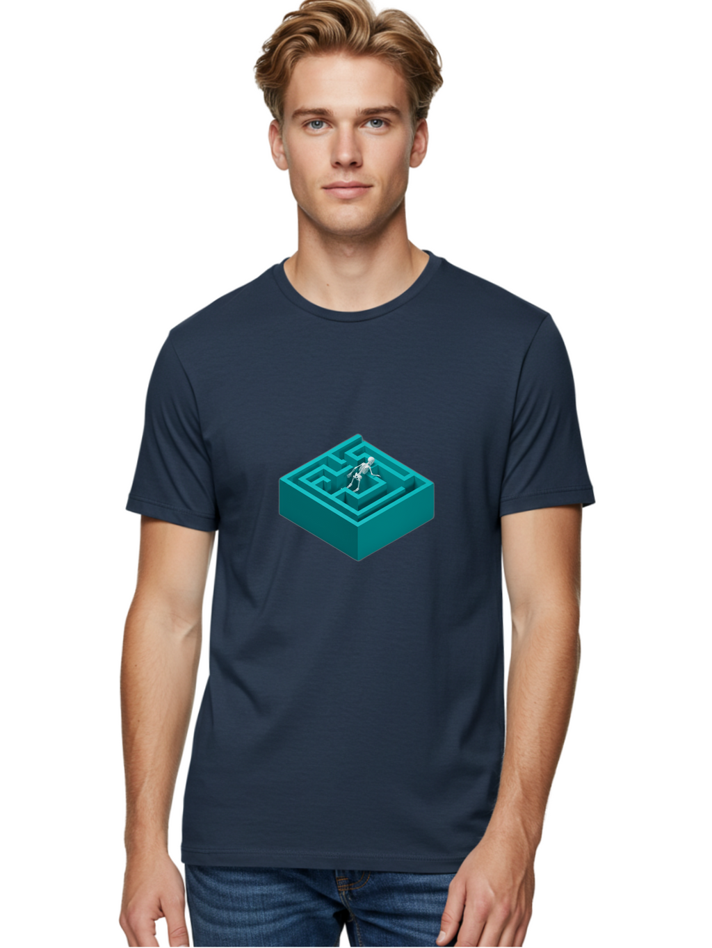 Skeleton-In-Maze Men'S Graphic Tee, 100% Cotton, Comfortable Casual Summer Wear, Machine Washable, Vintage Camera, Old Camera, Antique Camera, Black Camera, Classic Photography, Photography Equipment, Nostalgic Device, Film Camera, Camera Art Ban481