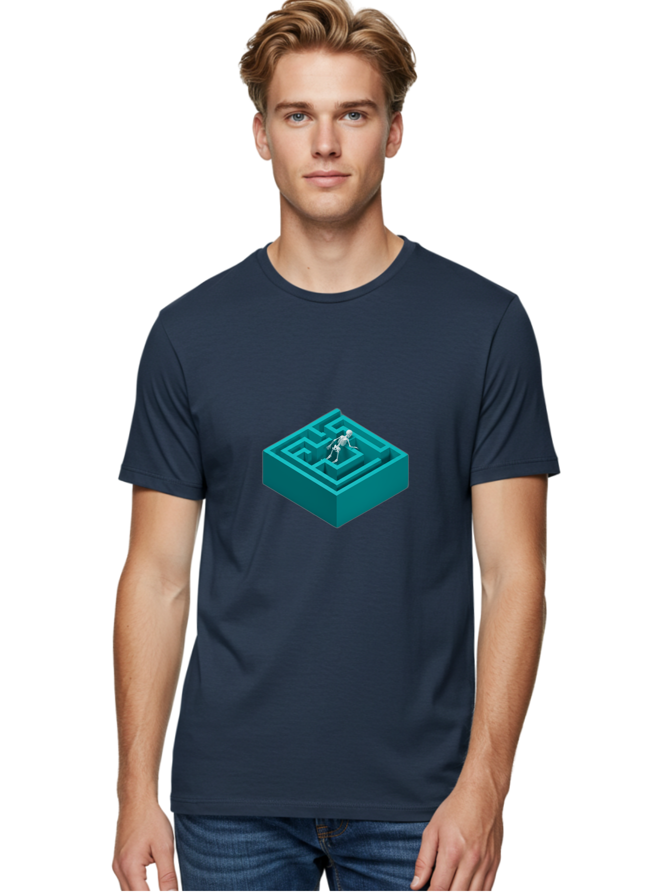 Skeleton-In-Maze Men'S Graphic Tee, 100% Cotton, Comfortable Casual Summer Wear, Machine Washable, Vintage Camera, Old Camera, Antique Camera, Black Camera, Classic Photography, Photography Equipment, Nostalgic Device, Film Camera, Camera Art Ban481