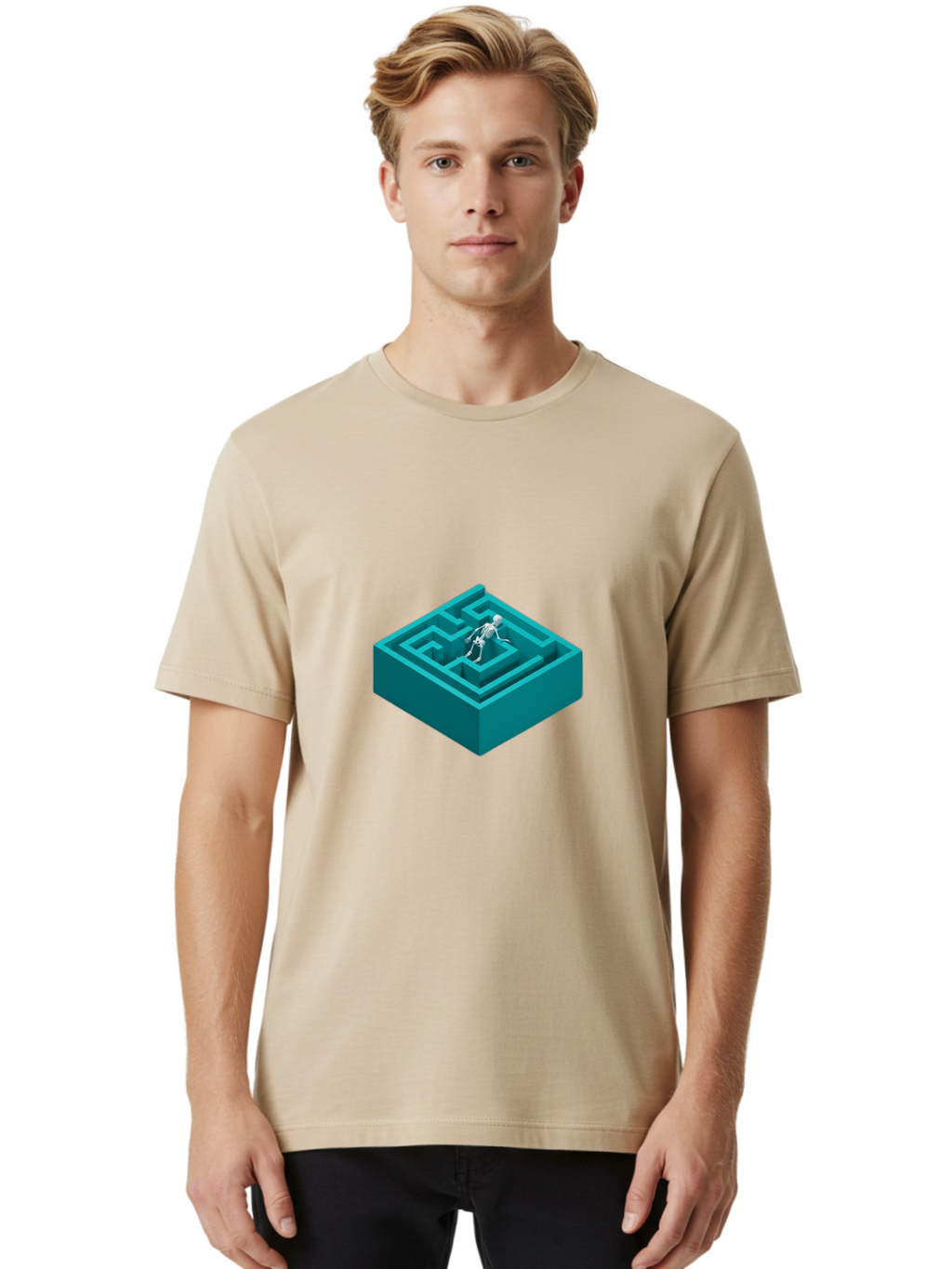 Skeleton-In-Maze Men'S Graphic Tee, 100% Cotton, Comfortable Casual Summer Wear, Machine Washable, Vintage Camera, Old Camera, Antique Camera, Black Camera, Classic Photography, Photography Equipment, Nostalgic Device, Film Camera, Camera Art Ban481