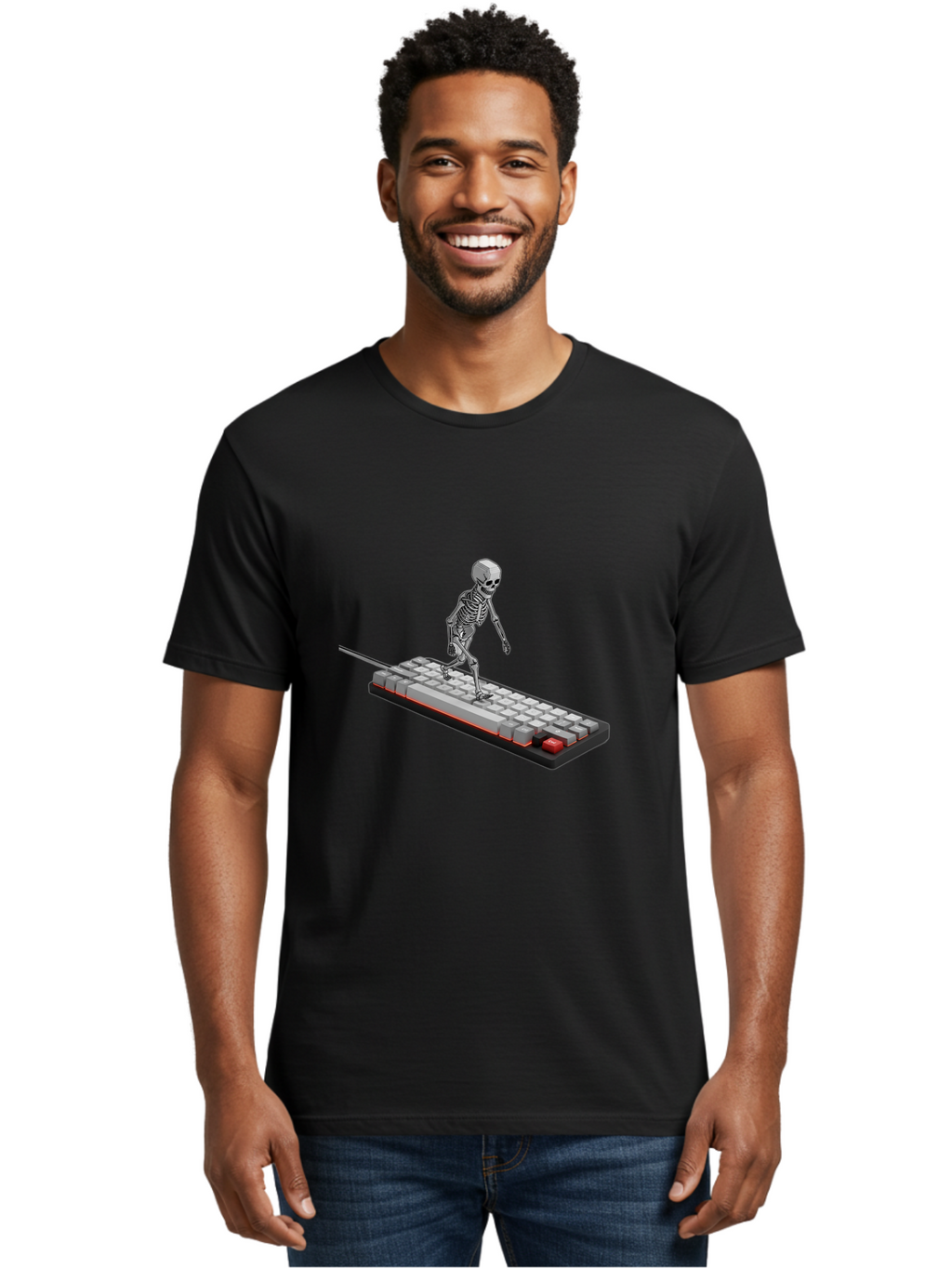 Skeleton-On-Keyboard Men'S Graphic Tee, 100% Cotton, Comfortable Casual Summer Wear, Machine Washable, Vintage Camera, Old Camera, Antique Camera, Black Camera, Classic Photography, Photography Equipment, Nostalgic Device, Film Camera, Ban482