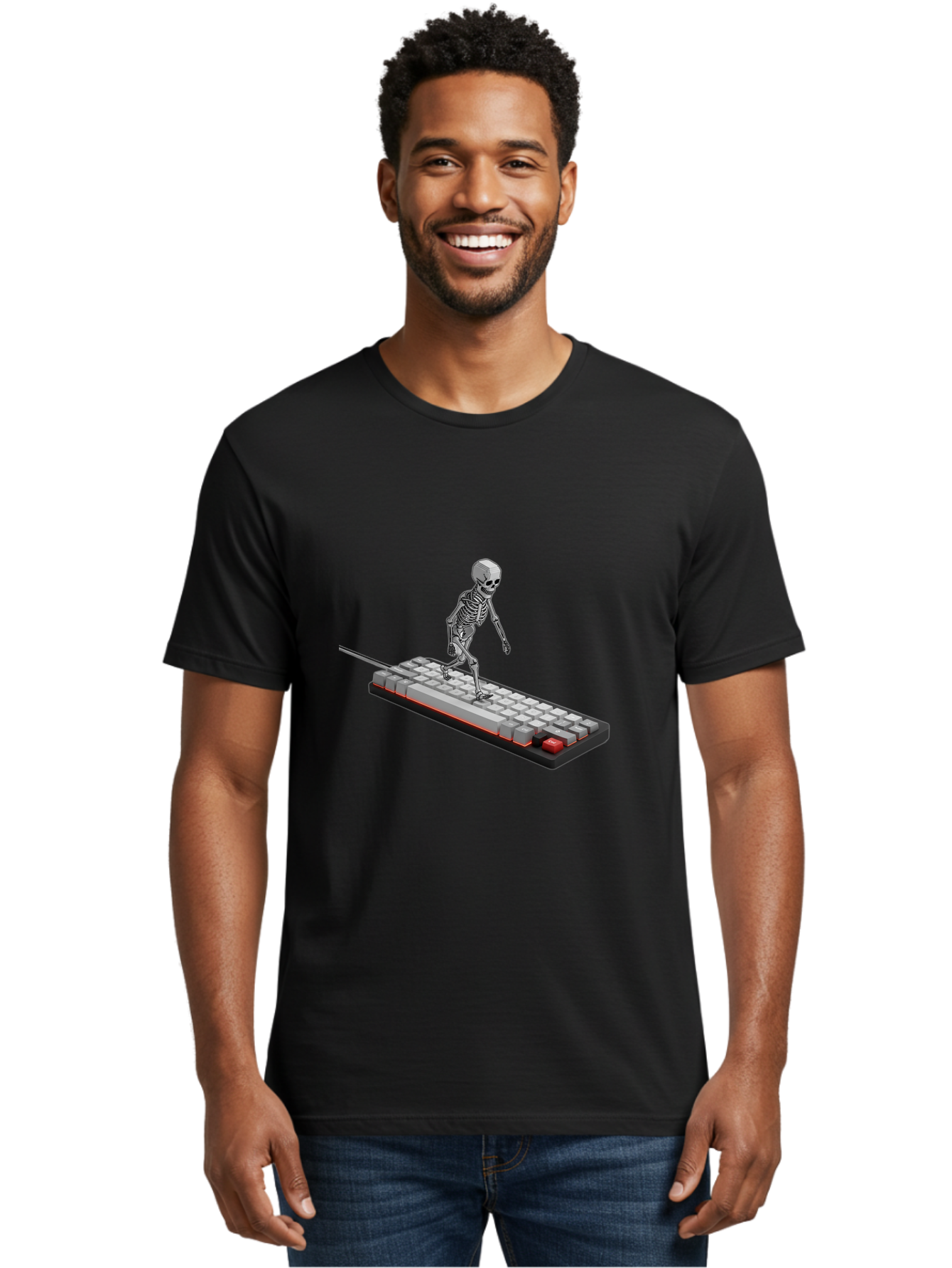 Skeleton-On-Keyboard Men'S Graphic Tee, 100% Cotton, Comfortable Casual Summer Wear, Machine Washable, Vintage Camera, Old Camera, Antique Camera, Black Camera, Classic Photography, Photography Equipment, Nostalgic Device, Film Camera, Ban482