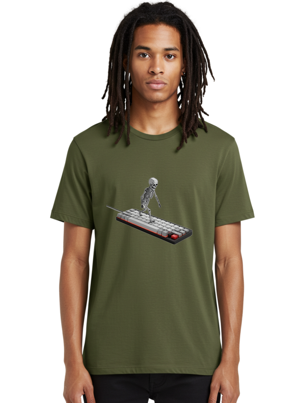 Skeleton-On-Keyboard Men'S Graphic Tee, 100% Cotton, Comfortable Casual Summer Wear, Machine Washable, Vintage Camera, Old Camera, Antique Camera, Black Camera, Classic Photography, Photography Equipment, Nostalgic Device, Film Camera, Ban482