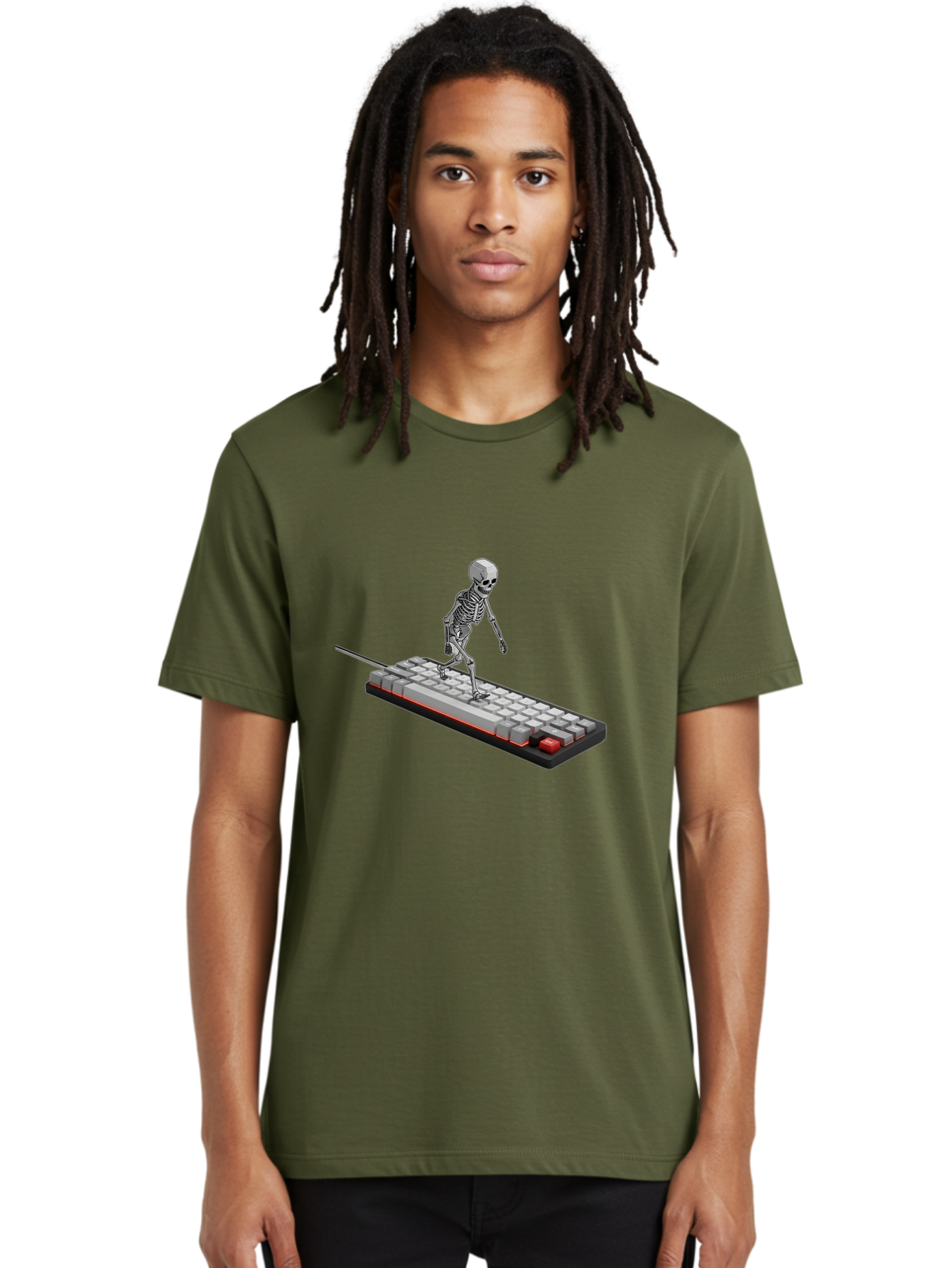 Skeleton-On-Keyboard Men'S Graphic Tee, 100% Cotton, Comfortable Casual Summer Wear, Machine Washable, Vintage Camera, Old Camera, Antique Camera, Black Camera, Classic Photography, Photography Equipment, Nostalgic Device, Film Camera, Ban482