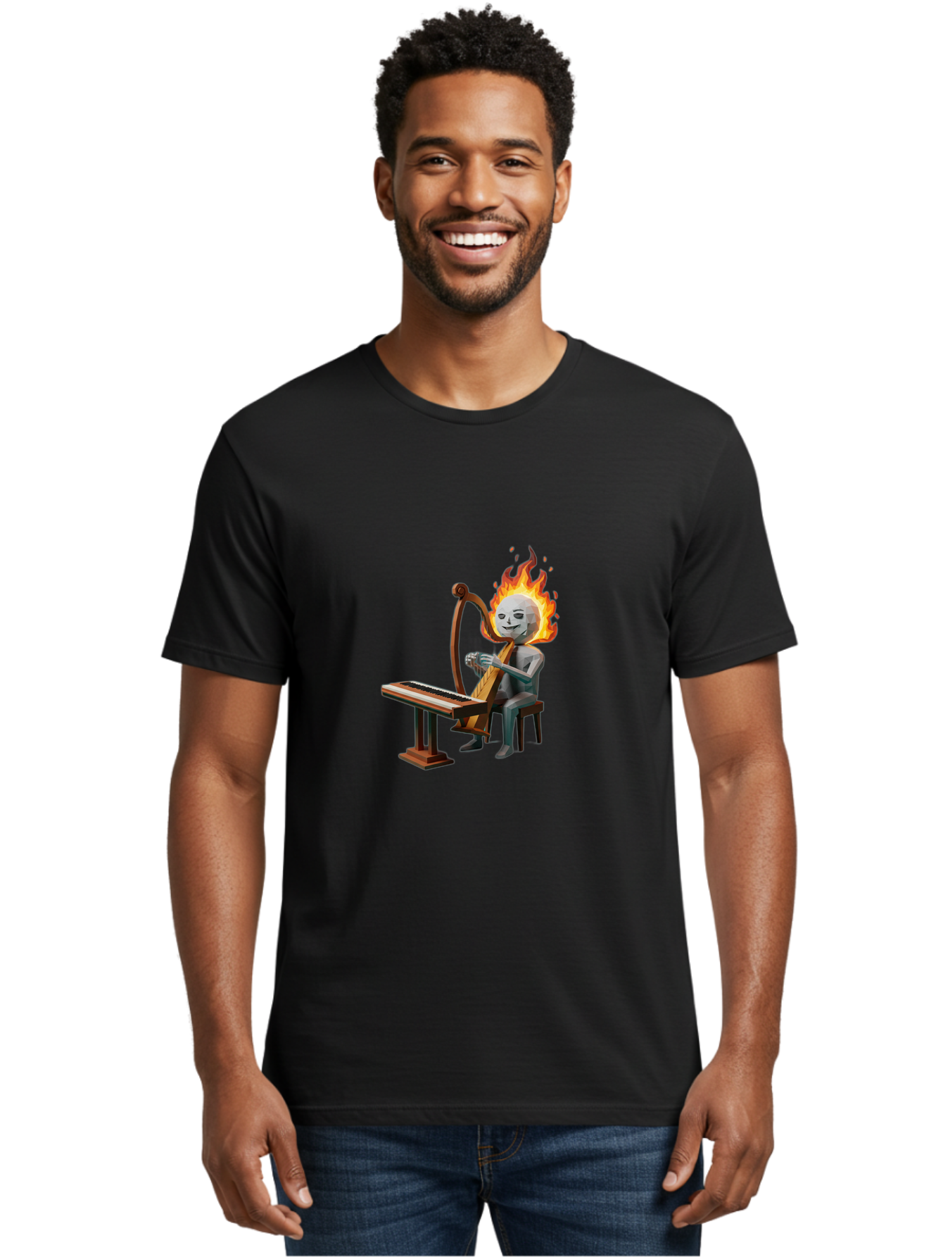 Skeleton-Playing-Lyre Men'S Graphic Tee, 100% Cotton, Comfortable Casual Summer Wear, Machine Washable, Vintage Camera, Old Camera, Antique Camera, Black Camera, Classic Photography, Photography Equipment, Nostalgic Device, Film Camera, Ban483