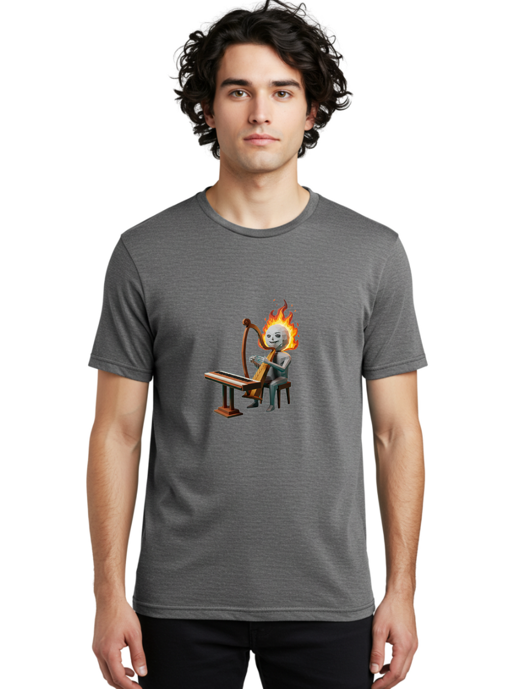 Skeleton-Playing-Lyre Men'S Graphic Tee, 100% Cotton, Comfortable Casual Summer Wear, Machine Washable, Vintage Camera, Old Camera, Antique Camera, Black Camera, Classic Photography, Photography Equipment, Nostalgic Device, Film Camera, Ban483