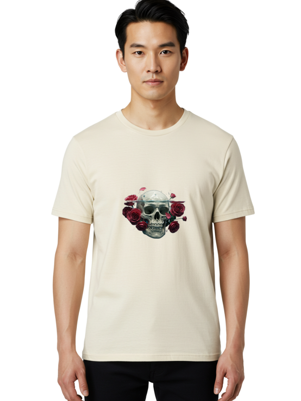 Skull-And-Roses Men'S Graphic Tee, 100% Cotton, Comfortable Casual Summer Wear, Machine Washable, Vintage Camera, Old Camera, Antique Camera, Black Camera, Classic Photography, Photography Equipment, Nostalgic Device, Film Camera, Camera Art Ban484