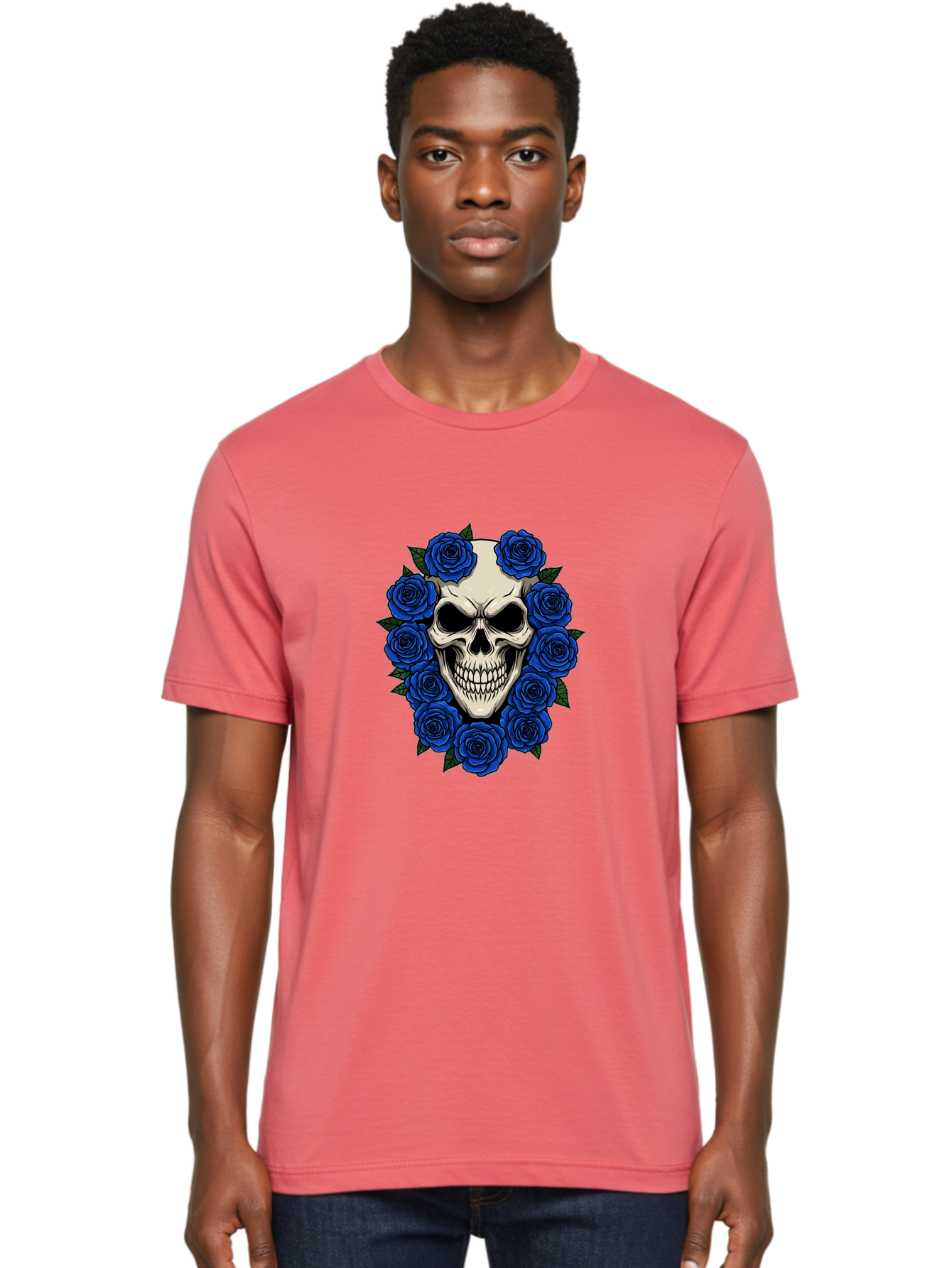 Skull-With-Blue-Roses Men'S Graphic Tee, 100% Cotton, Comfortable Casual Summer Wear, Machine Washable, Vintage Camera, Old Camera, Antique Camera, Black Camera, Classic Photography, Photography Equipment, Nostalgic Device, Film Camera, Ban485