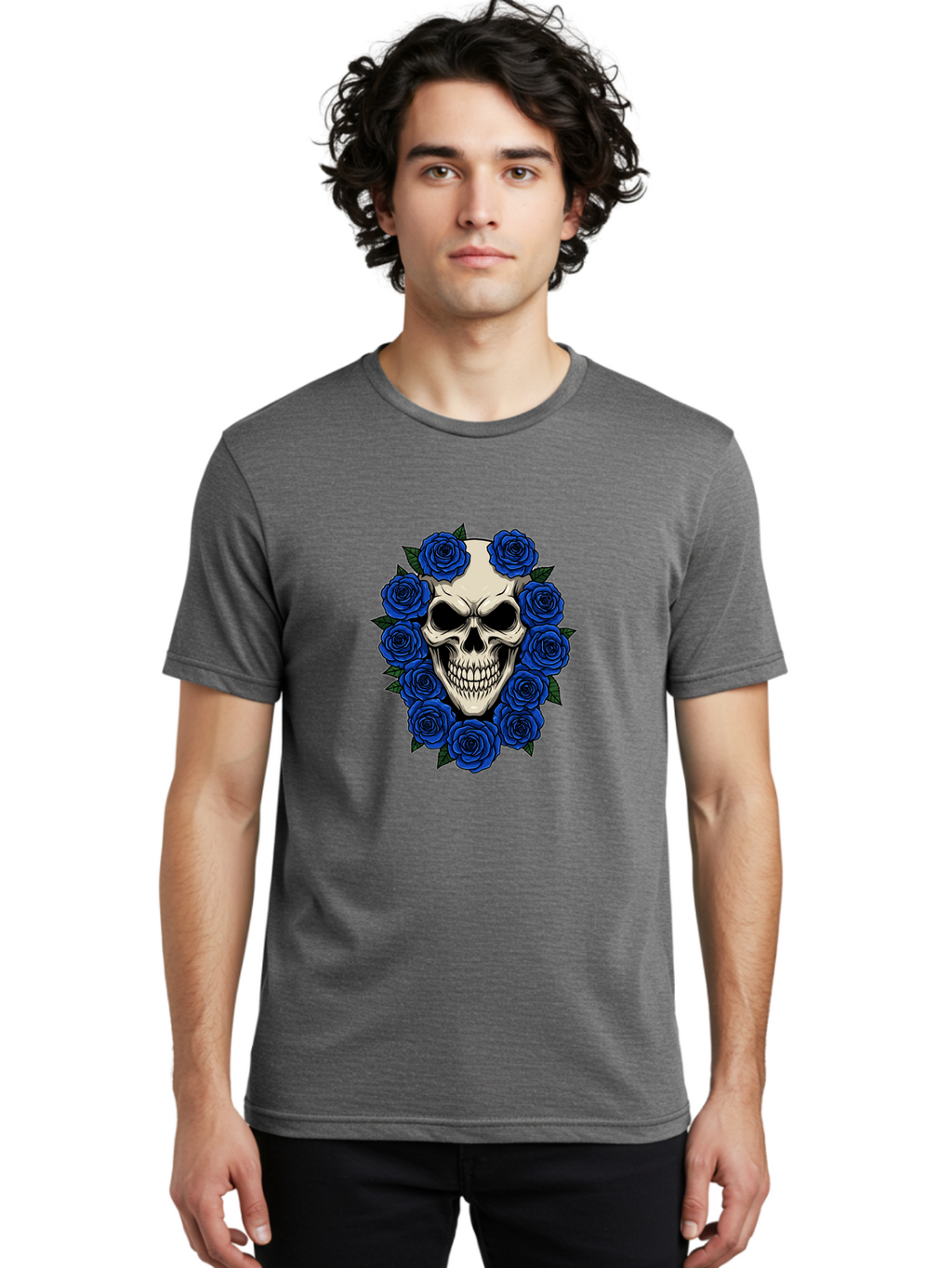 Skull-With-Blue-Roses Men'S Graphic Tee, 100% Cotton, Comfortable Casual Summer Wear, Machine Washable, Vintage Camera, Old Camera, Antique Camera, Black Camera, Classic Photography, Photography Equipment, Nostalgic Device, Film Camera, Ban485