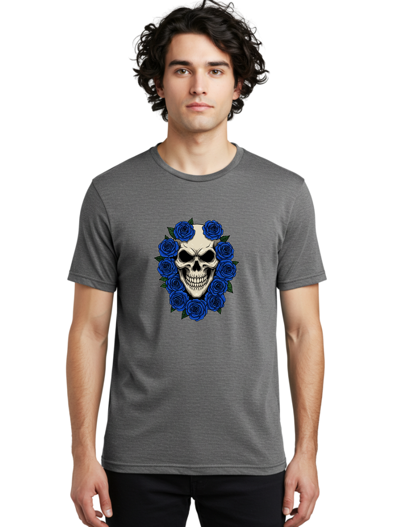Skull-With-Blue-Roses Men'S Graphic Tee, 100% Cotton, Comfortable Casual Summer Wear, Machine Washable, Vintage Camera, Old Camera, Antique Camera, Black Camera, Classic Photography, Photography Equipment, Nostalgic Device, Film Camera, Ban485