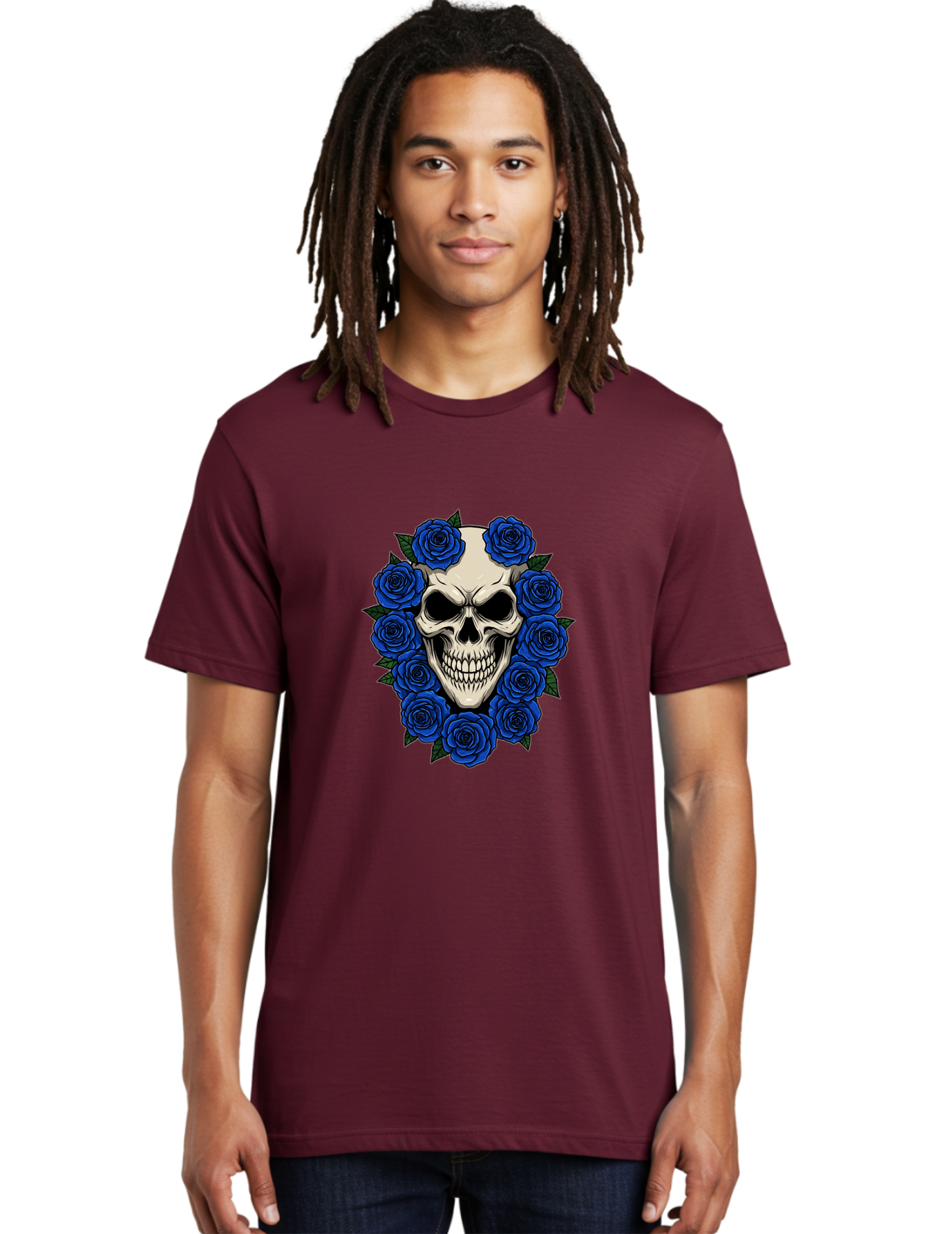 Skull-With-Blue-Roses Men'S Graphic Tee, 100% Cotton, Comfortable Casual Summer Wear, Machine Washable, Vintage Camera, Old Camera, Antique Camera, Black Camera, Classic Photography, Photography Equipment, Nostalgic Device, Film Camera, Ban485