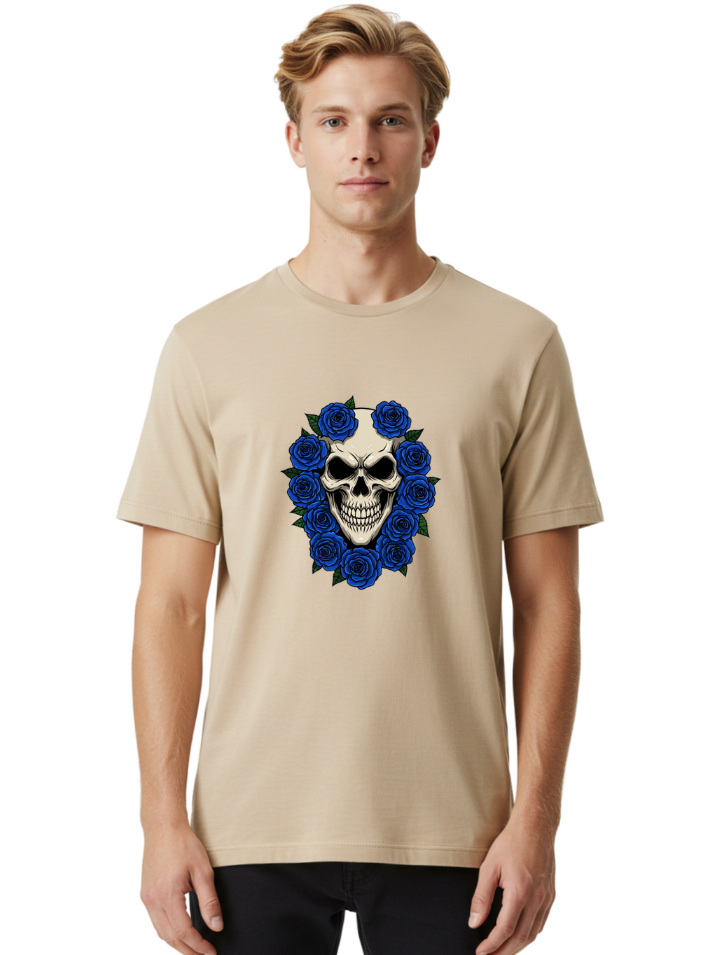 Skull-With-Blue-Roses Men'S Graphic Tee, 100% Cotton, Comfortable Casual Summer Wear, Machine Washable, Vintage Camera, Old Camera, Antique Camera, Black Camera, Classic Photography, Photography Equipment, Nostalgic Device, Film Camera, Ban485