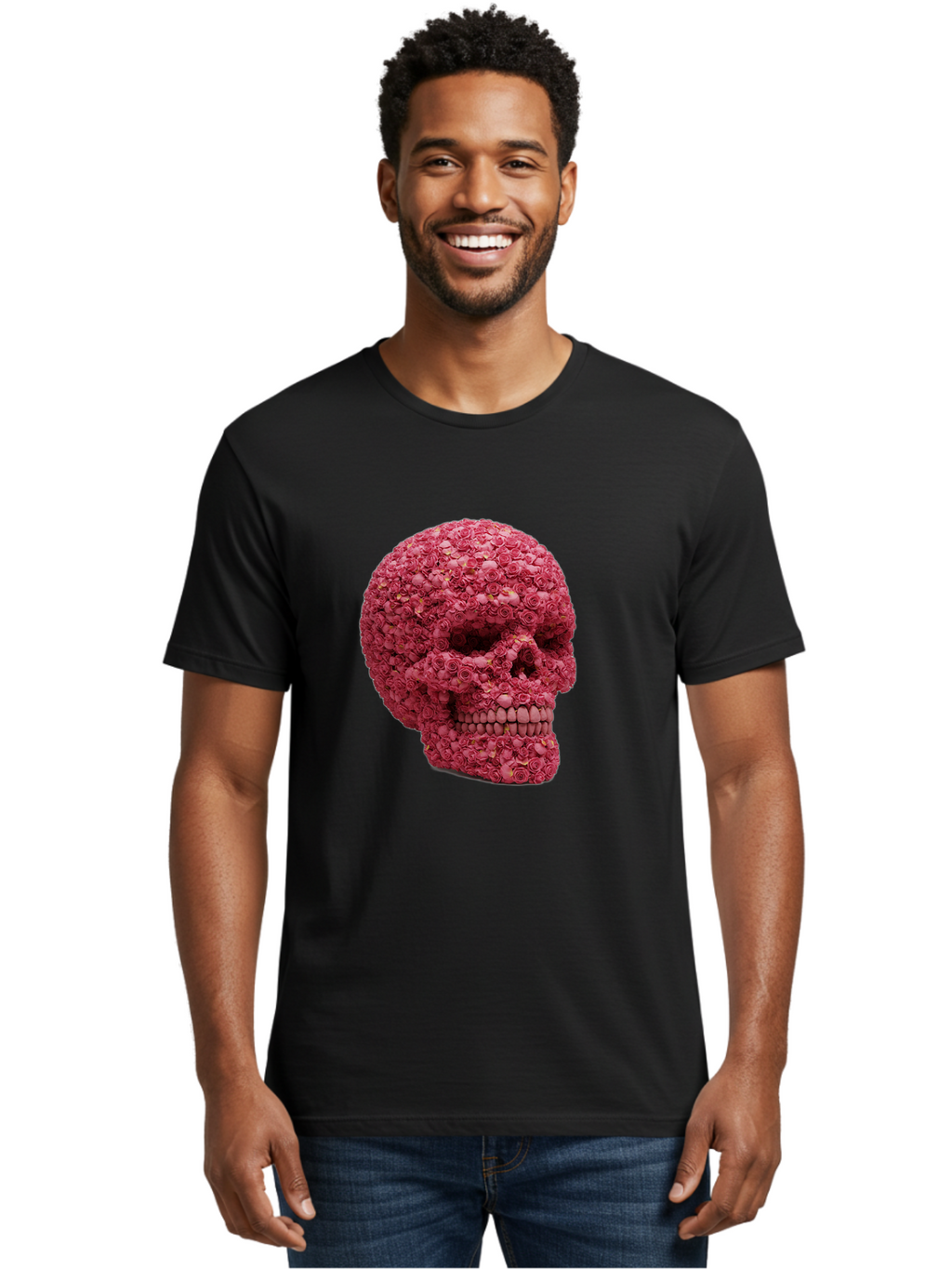 Skull-With-Pink-Roses-2 Men'S Graphic Tee, 100% Cotton, Comfortable Casual Summer Wear, Machine Washable, Vintage Camera, Old Camera, Antique Camera, Black Camera, Classic Photography, Photography Equipment, Nostalgic Device, Film Camera, Ban486