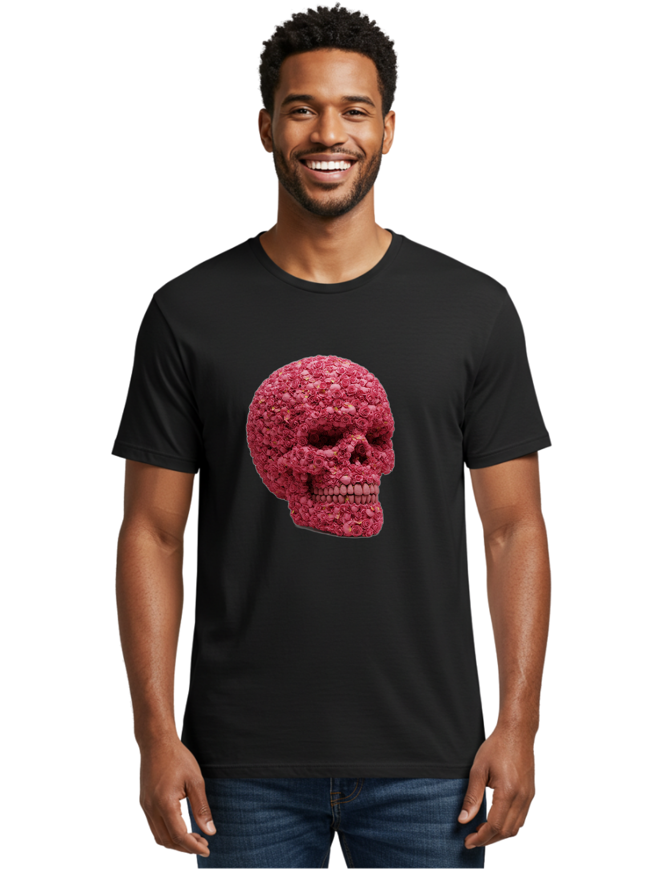 Skull-With-Pink-Roses-2 Men'S Graphic Tee, 100% Cotton, Comfortable Casual Summer Wear, Machine Washable, Vintage Camera, Old Camera, Antique Camera, Black Camera, Classic Photography, Photography Equipment, Nostalgic Device, Film Camera, Ban486