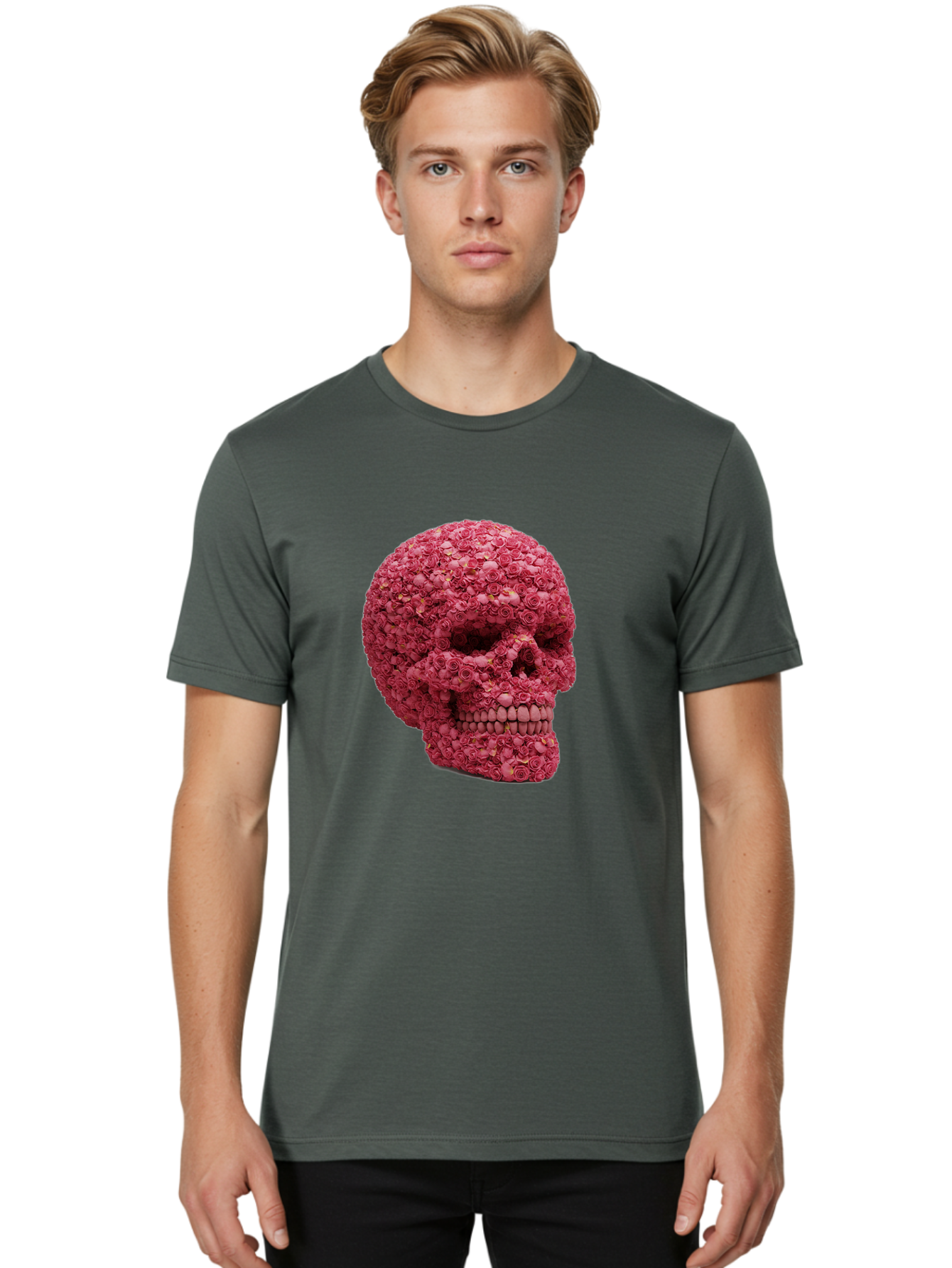 Skull-With-Pink-Roses-2 Men'S Graphic Tee, 100% Cotton, Comfortable Casual Summer Wear, Machine Washable, Vintage Camera, Old Camera, Antique Camera, Black Camera, Classic Photography, Photography Equipment, Nostalgic Device, Film Camera, Ban486