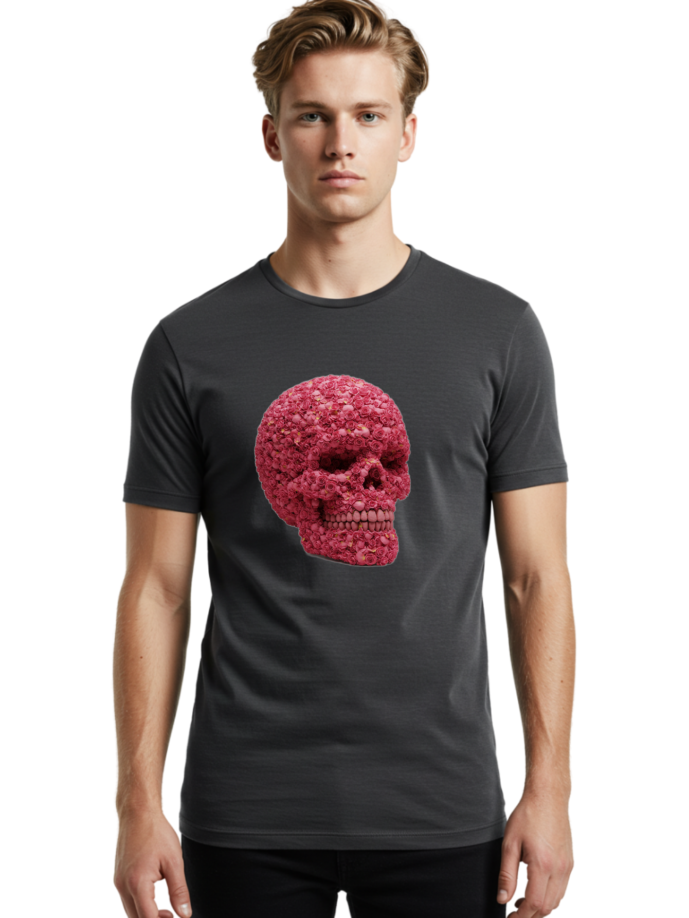 Skull-With-Pink-Roses-2 Men'S Graphic Tee, 100% Cotton, Comfortable Casual Summer Wear, Machine Washable, Vintage Camera, Old Camera, Antique Camera, Black Camera, Classic Photography, Photography Equipment, Nostalgic Device, Film Camera, Ban486