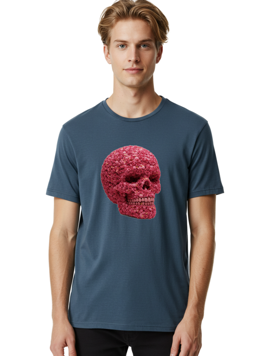 Skull-With-Pink-Roses-2 Men'S Graphic Tee, 100% Cotton, Comfortable Casual Summer Wear, Machine Washable, Vintage Camera, Old Camera, Antique Camera, Black Camera, Classic Photography, Photography Equipment, Nostalgic Device, Film Camera, Ban486