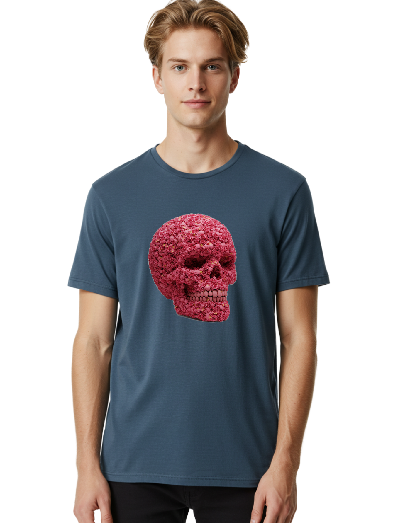 Skull-With-Pink-Roses-2 Men'S Graphic Tee, 100% Cotton, Comfortable Casual Summer Wear, Machine Washable, Vintage Camera, Old Camera, Antique Camera, Black Camera, Classic Photography, Photography Equipment, Nostalgic Device, Film Camera, Ban486