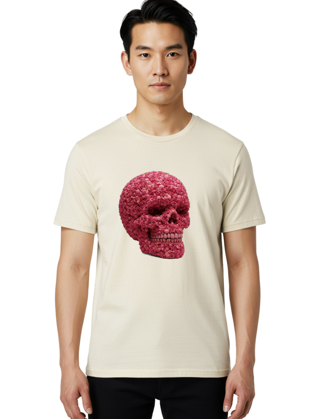 Skull-With-Pink-Roses-2 Men'S Graphic Tee, 100% Cotton, Comfortable Casual Summer Wear, Machine Washable, Vintage Camera, Old Camera, Antique Camera, Black Camera, Classic Photography, Photography Equipment, Nostalgic Device, Film Camera, Ban486