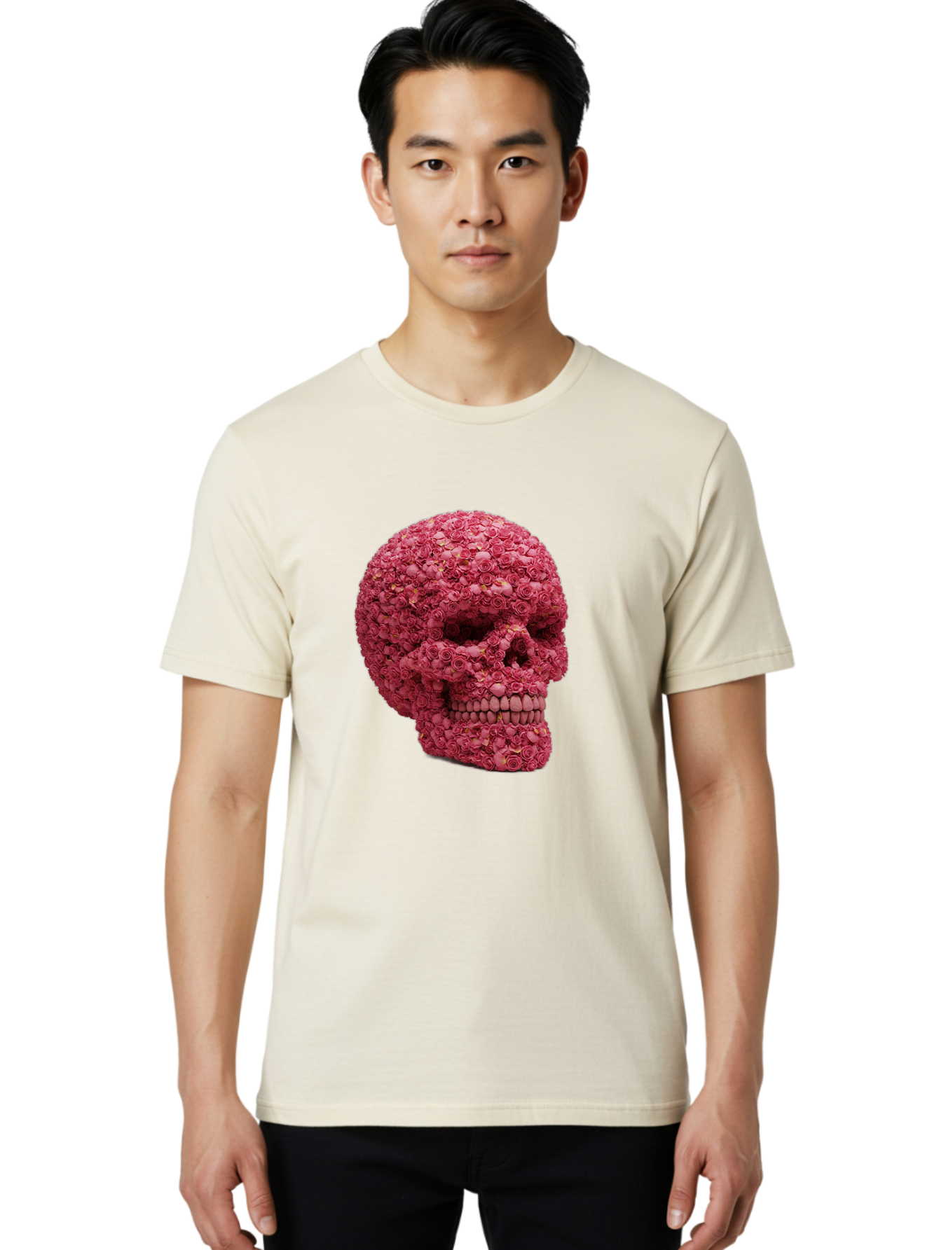 Skull-With-Pink-Roses-2 Men'S Graphic Tee, 100% Cotton, Comfortable Casual Summer Wear, Machine Washable, Vintage Camera, Old Camera, Antique Camera, Black Camera, Classic Photography, Photography Equipment, Nostalgic Device, Film Camera, Ban486