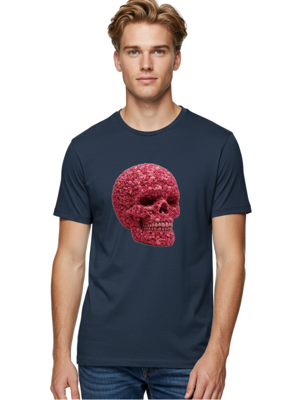 Skull-With-Pink-Roses-2 Men'S Graphic Tee, 100% Cotton, Comfortable Casual Summer Wear, Machine Washable, Vintage Camera, Old Camera, Antique Camera, Black Camera, Classic Photography, Photography Equipment, Nostalgic Device, Film Camera, Ban486
