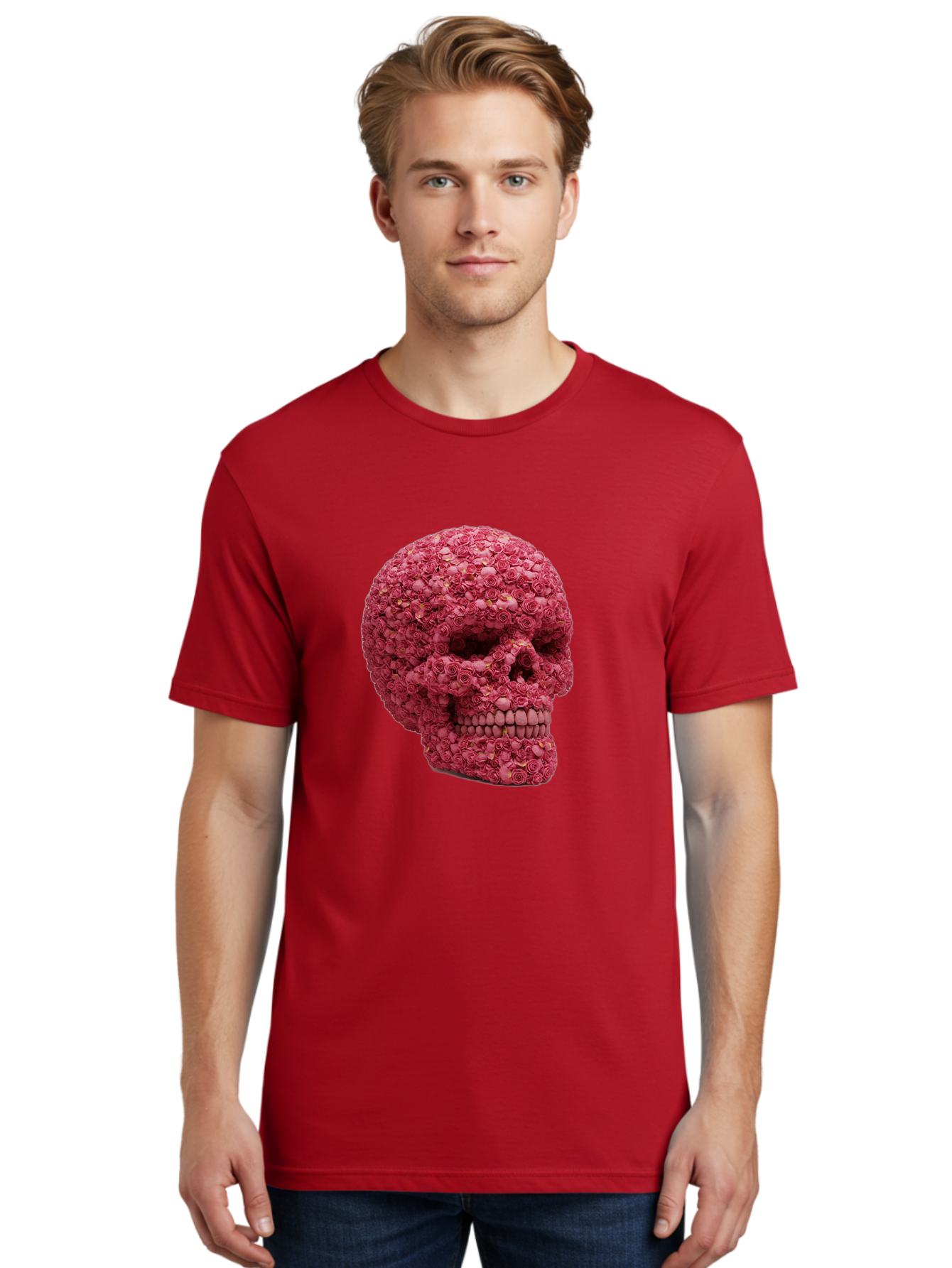 Skull-With-Pink-Roses-2 Men'S Graphic Tee, 100% Cotton, Comfortable Casual Summer Wear, Machine Washable, Vintage Camera, Old Camera, Antique Camera, Black Camera, Classic Photography, Photography Equipment, Nostalgic Device, Film Camera, Ban486