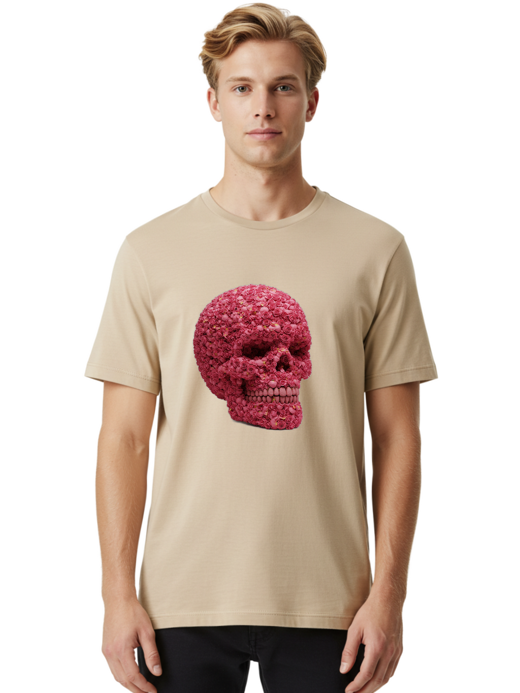 Skull-With-Pink-Roses-2 Men'S Graphic Tee, 100% Cotton, Comfortable Casual Summer Wear, Machine Washable, Vintage Camera, Old Camera, Antique Camera, Black Camera, Classic Photography, Photography Equipment, Nostalgic Device, Film Camera, Ban486