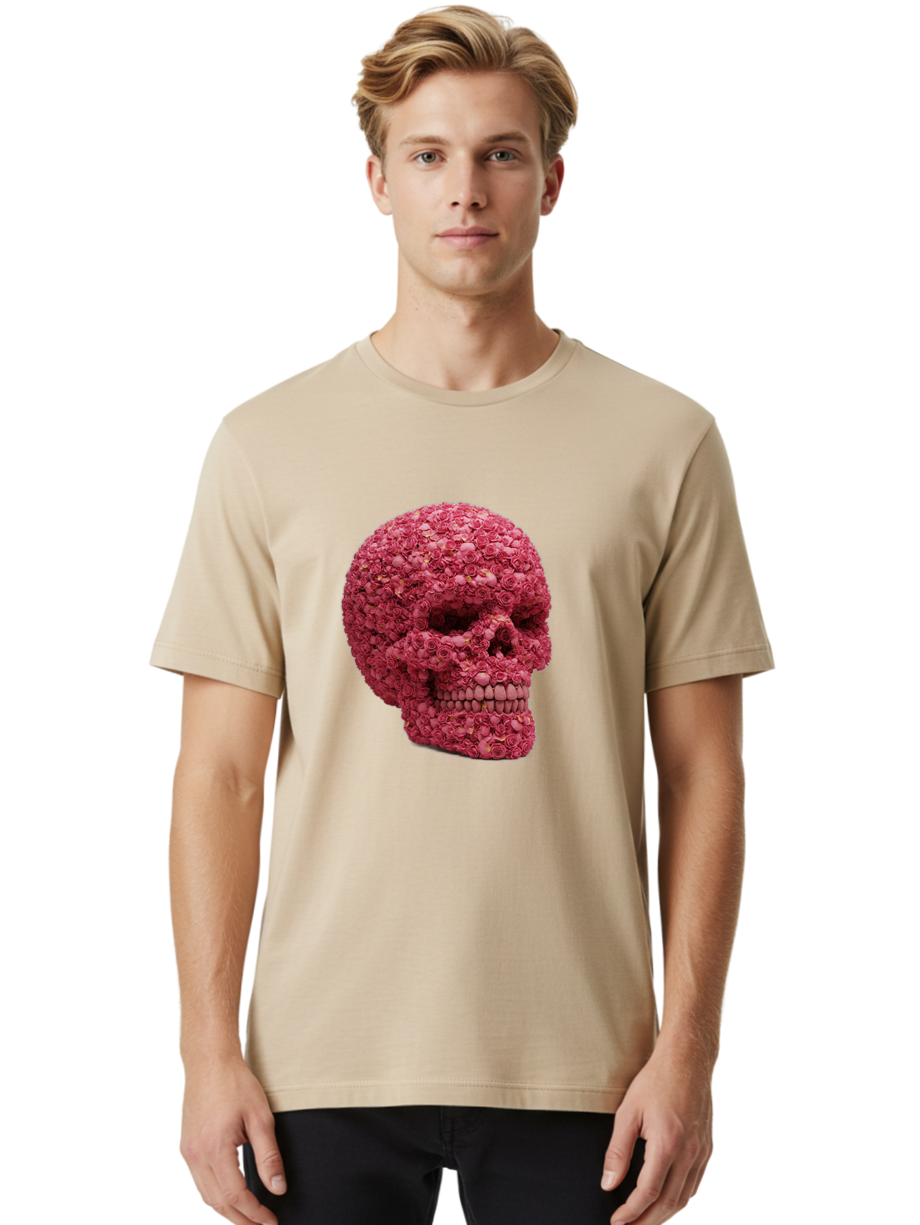 Skull-With-Pink-Roses-2 Men'S Graphic Tee, 100% Cotton, Comfortable Casual Summer Wear, Machine Washable, Vintage Camera, Old Camera, Antique Camera, Black Camera, Classic Photography, Photography Equipment, Nostalgic Device, Film Camera, Ban486