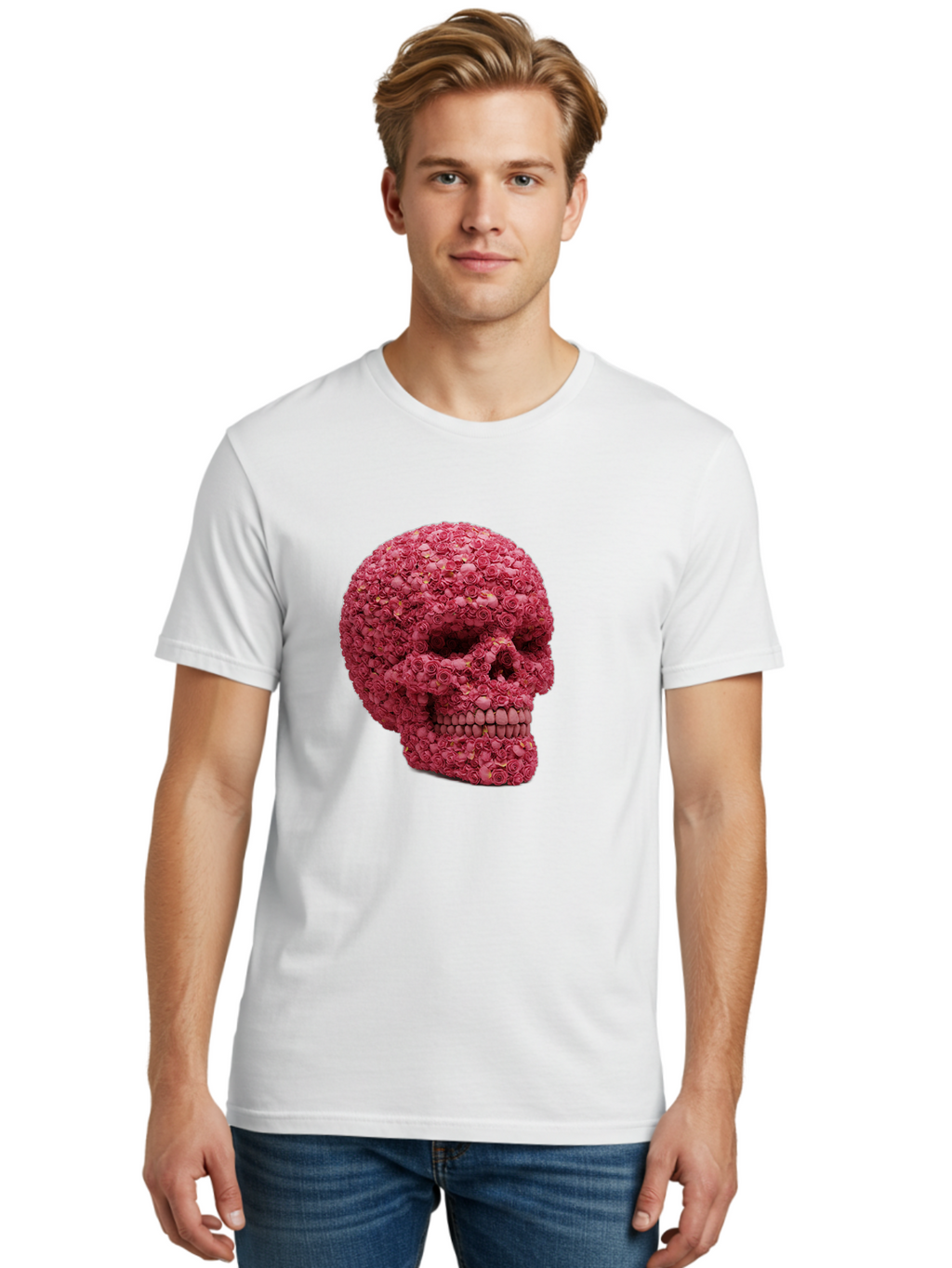 Skull-With-Pink-Roses-2 Men'S Graphic Tee, 100% Cotton, Comfortable Casual Summer Wear, Machine Washable, Vintage Camera, Old Camera, Antique Camera, Black Camera, Classic Photography, Photography Equipment, Nostalgic Device, Film Camera, Ban486