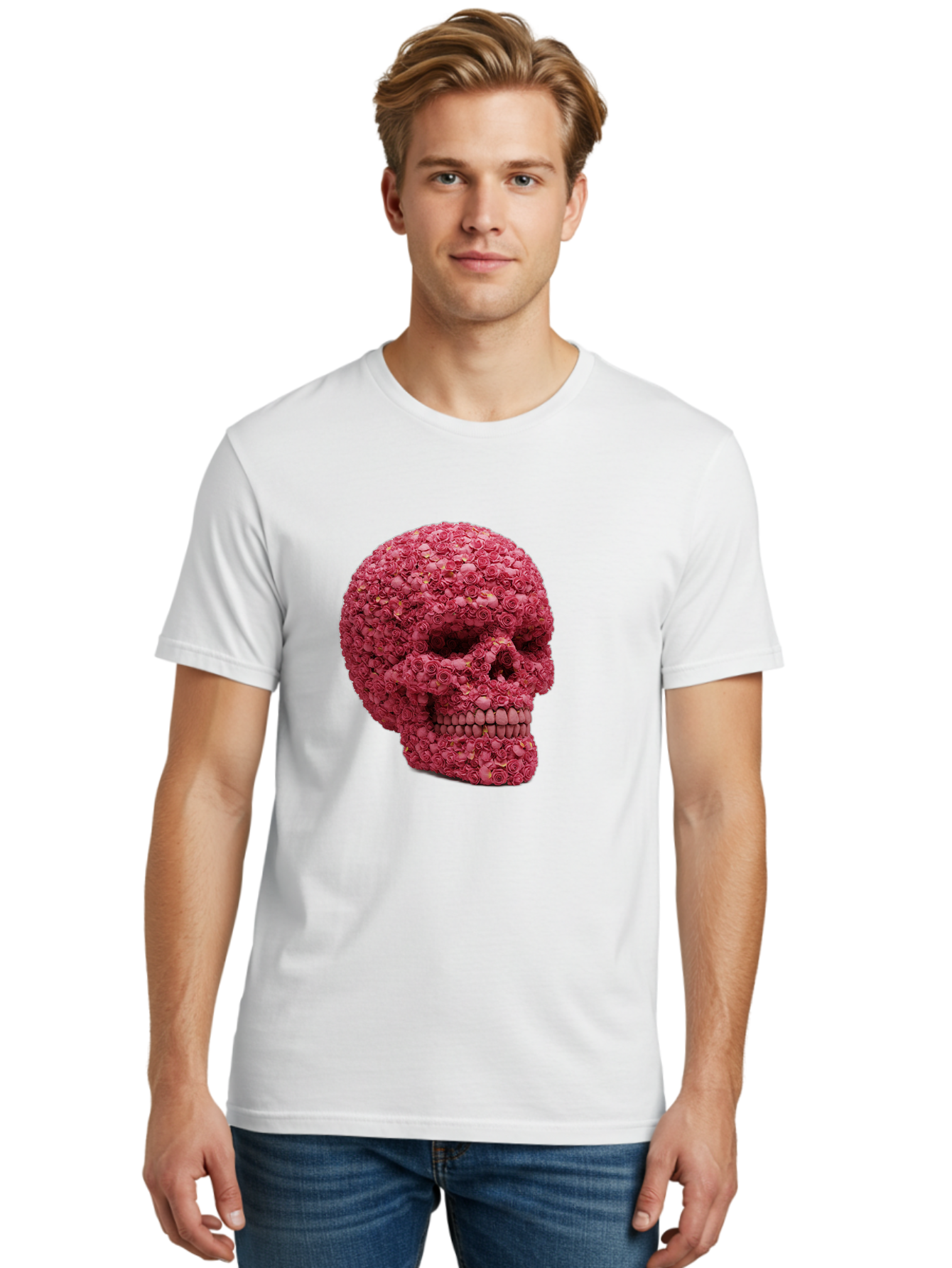 Skull-With-Pink-Roses-2 Men'S Graphic Tee, 100% Cotton, Comfortable Casual Summer Wear, Machine Washable, Vintage Camera, Old Camera, Antique Camera, Black Camera, Classic Photography, Photography Equipment, Nostalgic Device, Film Camera, Ban486