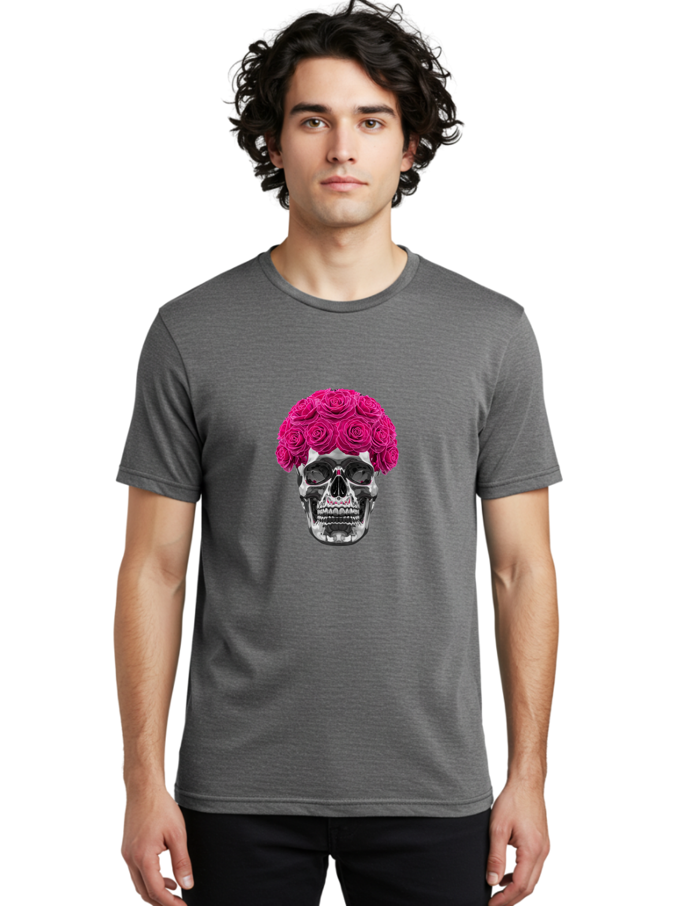 Skull-With-Pink-Roses Men'S Graphic Tee, 100% Cotton, Comfortable Casual Summer Wear, Machine Washable, Vintage Camera, Old Camera, Antique Camera, Black Camera, Classic Photography, Photography Equipment, Nostalgic Device, Film Camera, Ban487