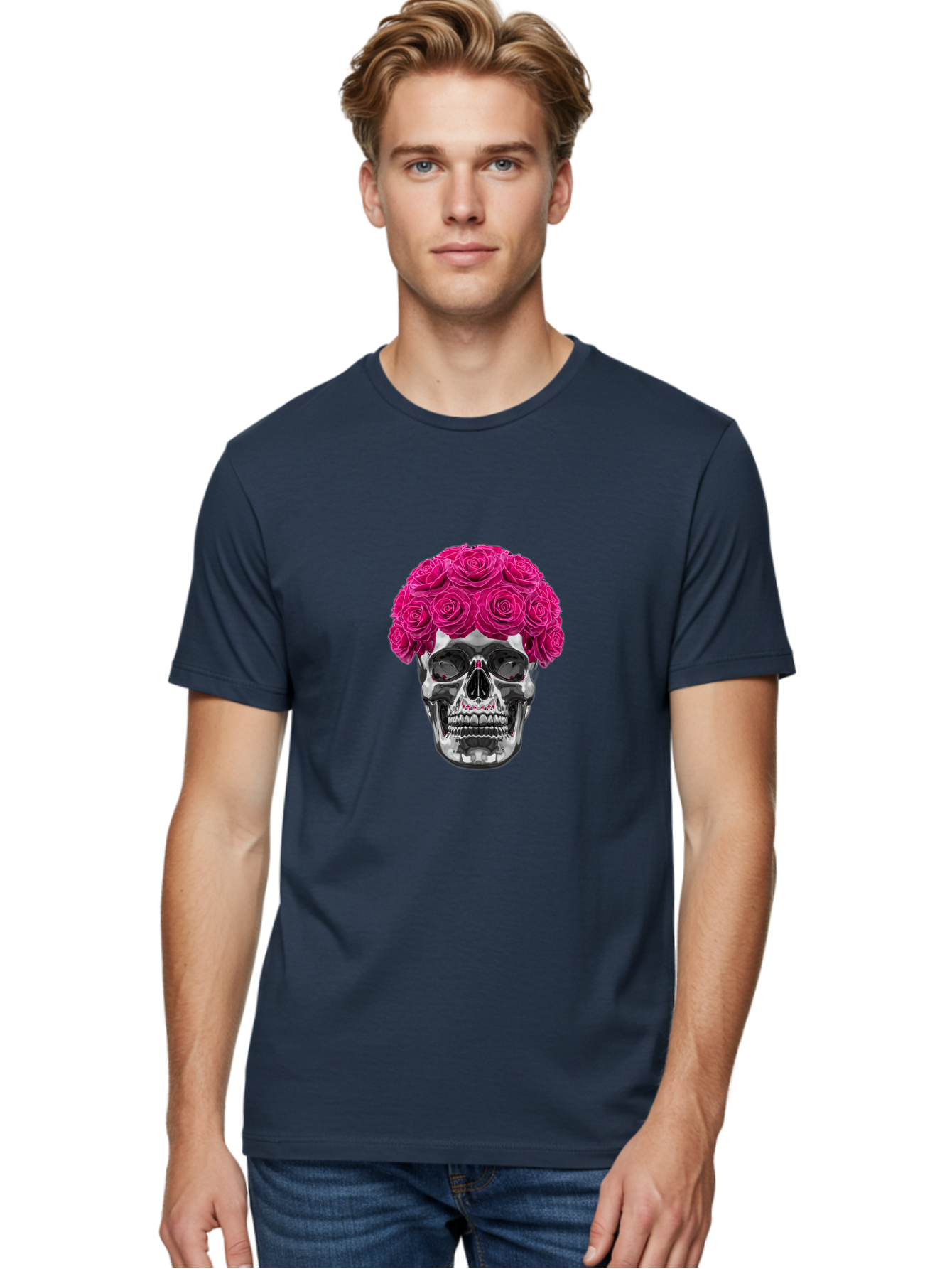 Skull-With-Pink-Roses Men'S Graphic Tee, 100% Cotton, Comfortable Casual Summer Wear, Machine Washable, Vintage Camera, Old Camera, Antique Camera, Black Camera, Classic Photography, Photography Equipment, Nostalgic Device, Film Camera, Ban487