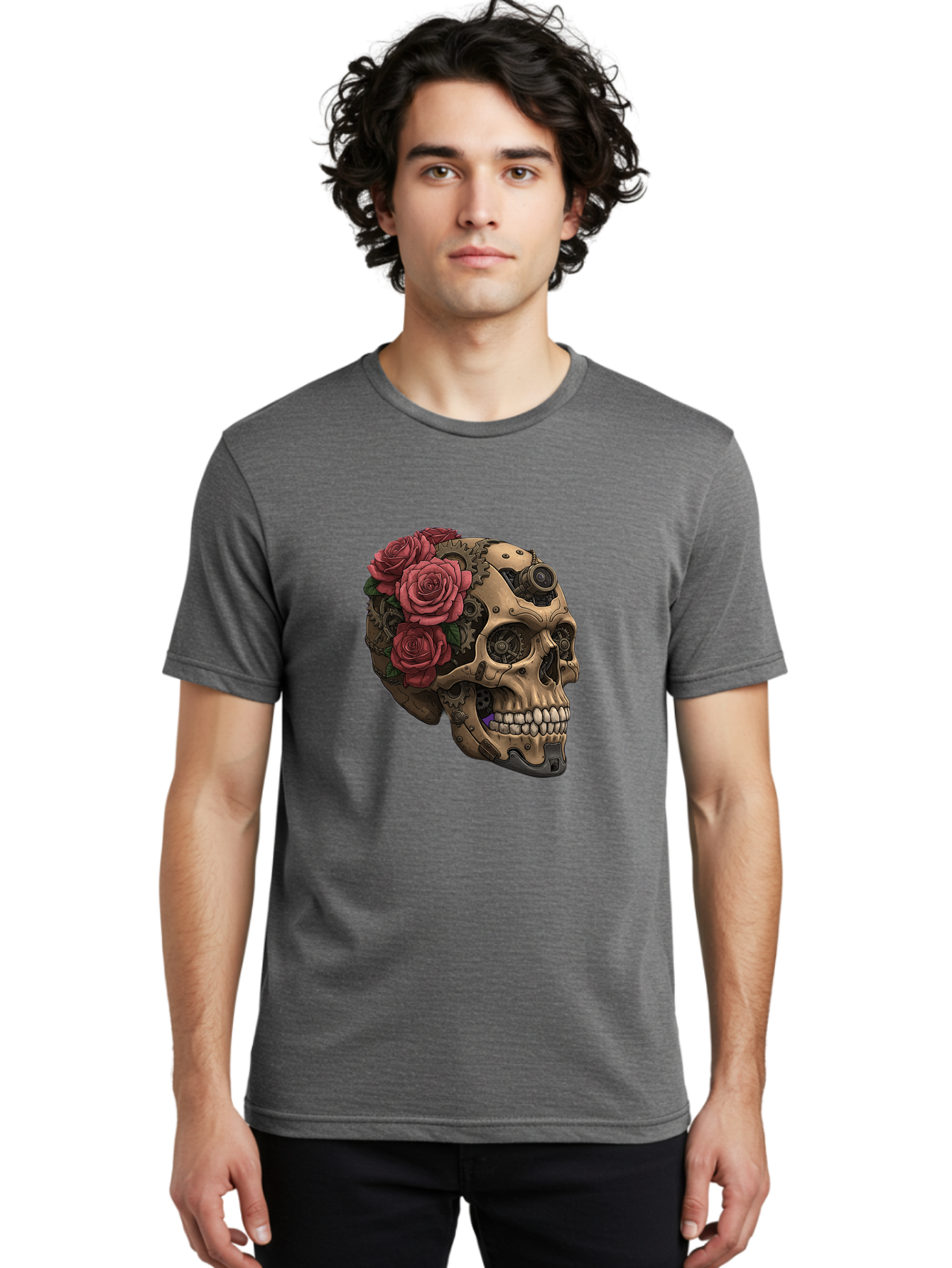 Skull-With-Red-Roses-1 Men'S Graphic Tee, 100% Cotton, Comfortable Casual Summer Wear, Machine Washable, Vintage Camera, Old Camera, Antique Camera, Black Camera, Classic Photography, Photography Equipment, Nostalgic Device, Film Camera, Ban488