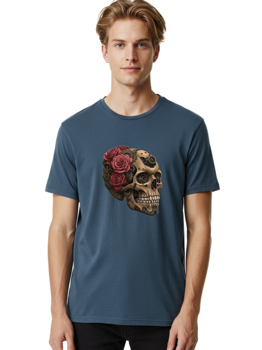 Skull-With-Red-Roses-1 Men'S Graphic Tee, 100% Cotton, Comfortable Casual Summer Wear, Machine Washable, Vintage Camera, Old Camera, Antique Camera, Black Camera, Classic Photography, Photography Equipment, Nostalgic Device, Film Camera, Ban488