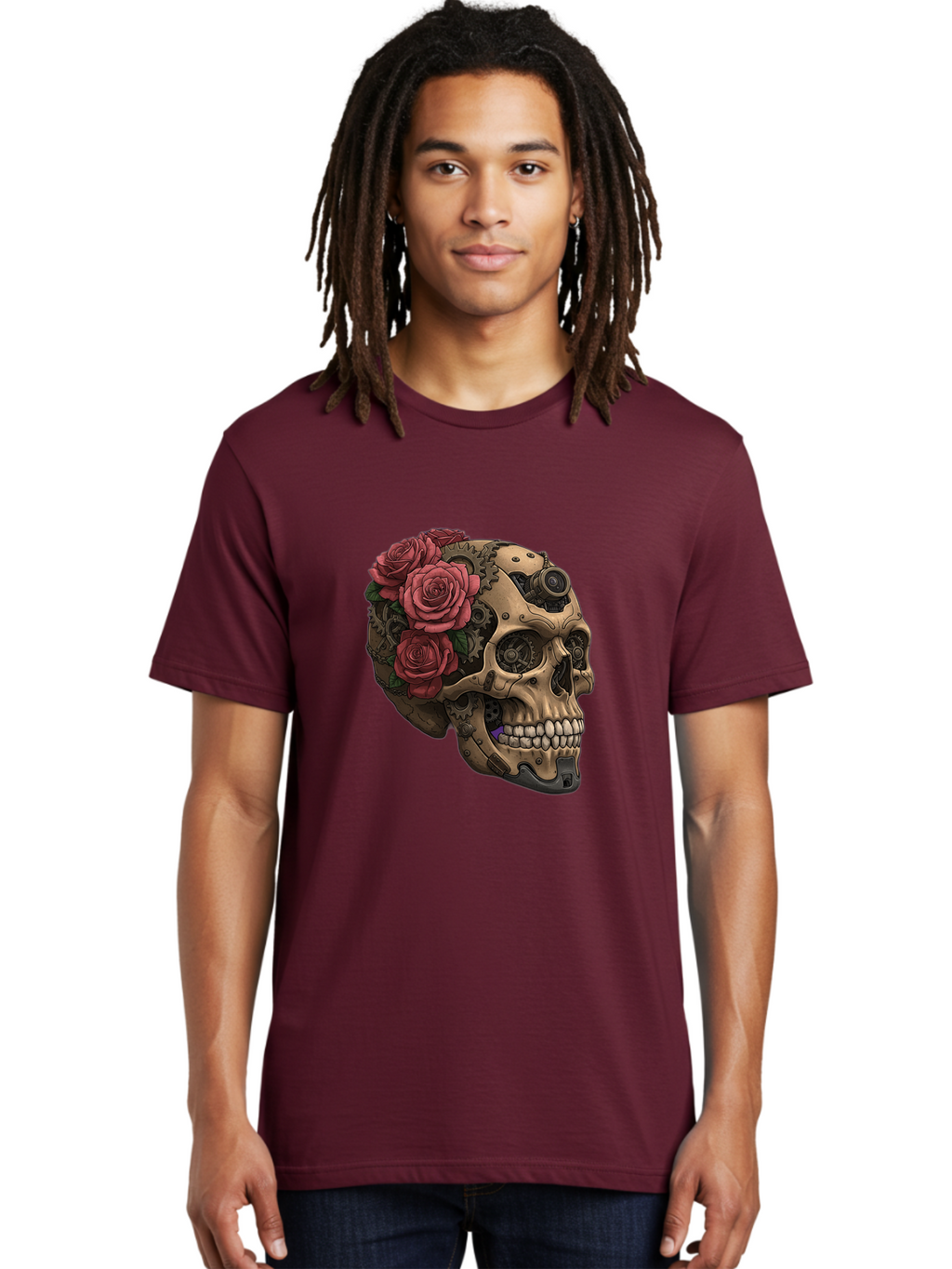 Skull-With-Red-Roses-1 Men'S Graphic Tee, 100% Cotton, Comfortable Casual Summer Wear, Machine Washable, Vintage Camera, Old Camera, Antique Camera, Black Camera, Classic Photography, Photography Equipment, Nostalgic Device, Film Camera, Ban488