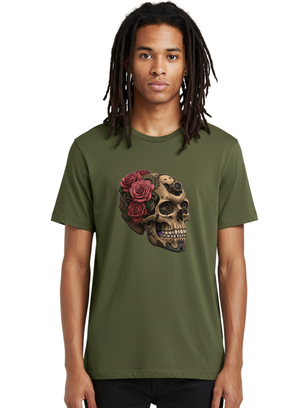 Skull-With-Red-Roses-1 Men'S Graphic Tee, 100% Cotton, Comfortable Casual Summer Wear, Machine Washable, Vintage Camera, Old Camera, Antique Camera, Black Camera, Classic Photography, Photography Equipment, Nostalgic Device, Film Camera, Ban488