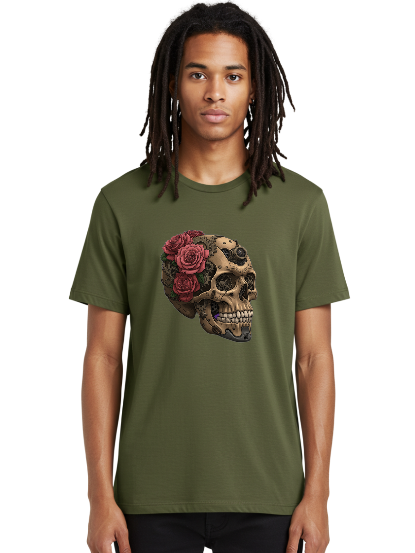 Skull-With-Red-Roses-1 Men'S Graphic Tee, 100% Cotton, Comfortable Casual Summer Wear, Machine Washable, Vintage Camera, Old Camera, Antique Camera, Black Camera, Classic Photography, Photography Equipment, Nostalgic Device, Film Camera, Ban488