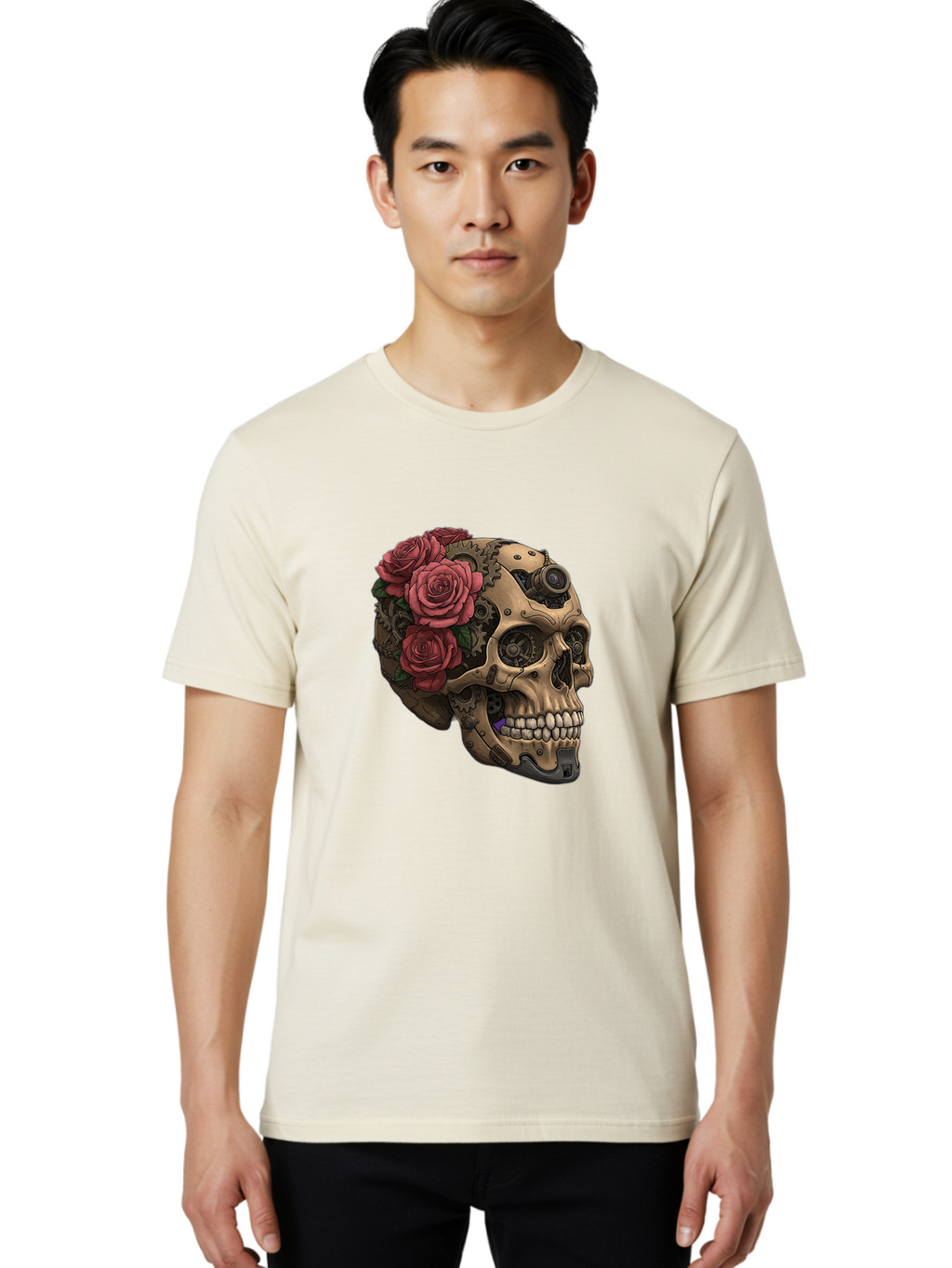 Skull-With-Red-Roses-1 Men'S Graphic Tee, 100% Cotton, Comfortable Casual Summer Wear, Machine Washable, Vintage Camera, Old Camera, Antique Camera, Black Camera, Classic Photography, Photography Equipment, Nostalgic Device, Film Camera, Ban488