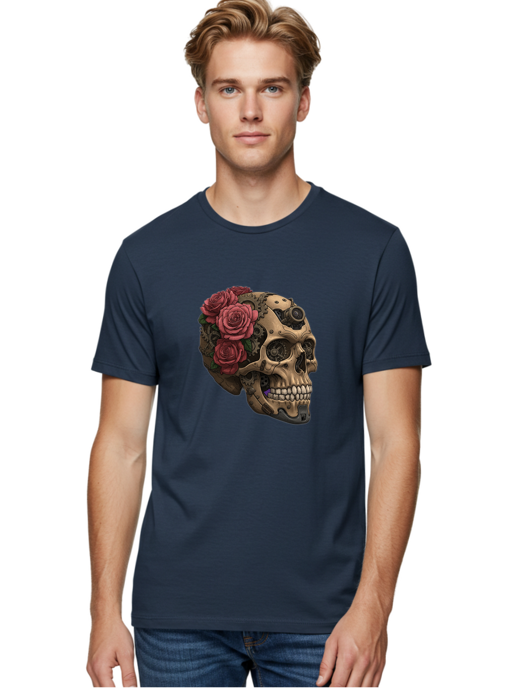 Skull-With-Red-Roses-1 Men'S Graphic Tee, 100% Cotton, Comfortable Casual Summer Wear, Machine Washable, Vintage Camera, Old Camera, Antique Camera, Black Camera, Classic Photography, Photography Equipment, Nostalgic Device, Film Camera, Ban488