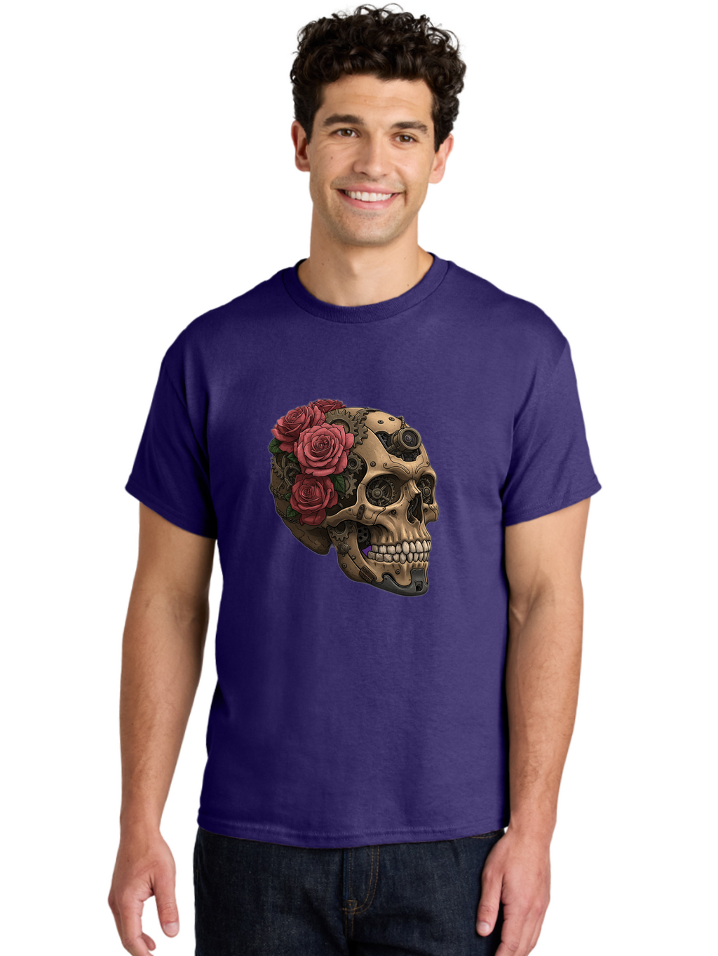 Skull-With-Red-Roses-1 Men'S Graphic Tee, 100% Cotton, Comfortable Casual Summer Wear, Machine Washable, Vintage Camera, Old Camera, Antique Camera, Black Camera, Classic Photography, Photography Equipment, Nostalgic Device, Film Camera, Ban488