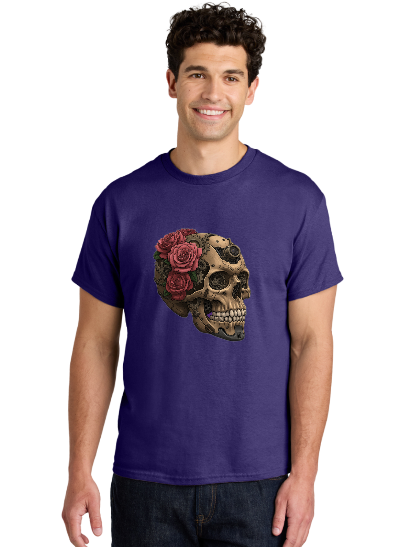 Skull-With-Red-Roses-1 Men'S Graphic Tee, 100% Cotton, Comfortable Casual Summer Wear, Machine Washable, Vintage Camera, Old Camera, Antique Camera, Black Camera, Classic Photography, Photography Equipment, Nostalgic Device, Film Camera, Ban488