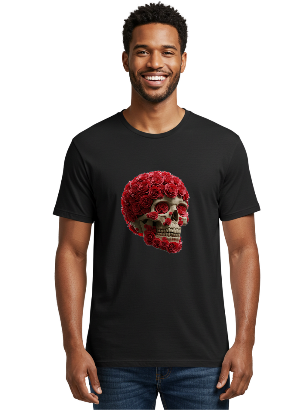 Skull-With-Red-Roses Men'S Graphic Tee, 100% Cotton, Comfortable Casual Summer Wear, Machine Washable, Vintage Camera, Old Camera, Antique Camera, Black Camera, Classic Photography, Photography Equipment, Nostalgic Device, Film Camera, Ban489