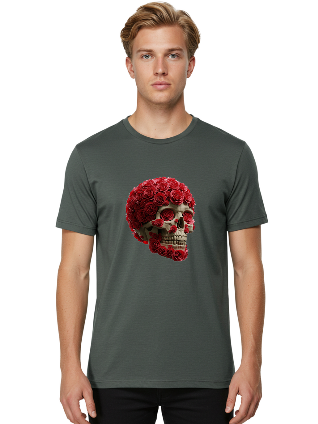Skull-With-Red-Roses Men'S Graphic Tee, 100% Cotton, Comfortable Casual Summer Wear, Machine Washable, Vintage Camera, Old Camera, Antique Camera, Black Camera, Classic Photography, Photography Equipment, Nostalgic Device, Film Camera, Ban489