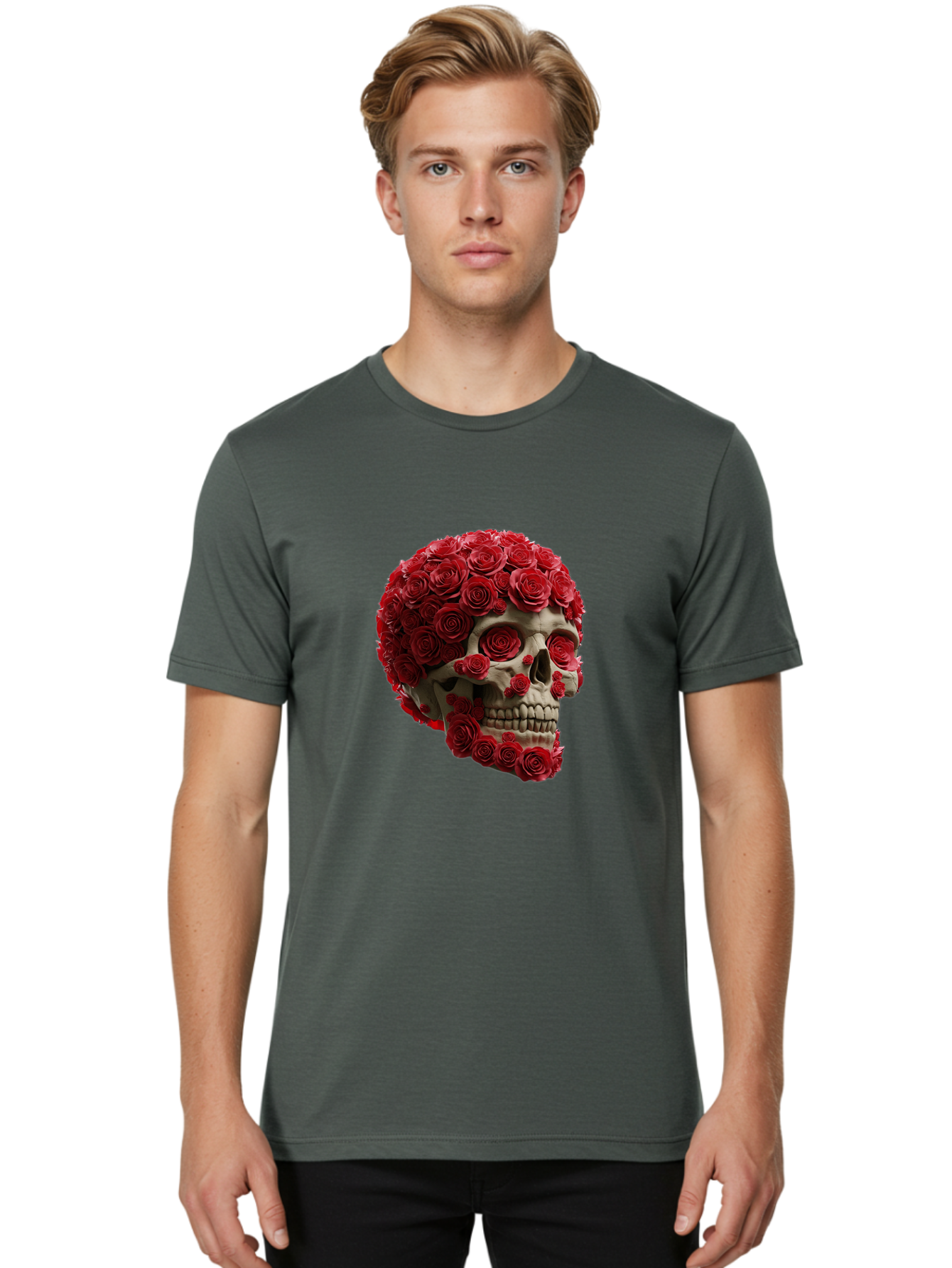 Skull-With-Red-Roses Men'S Graphic Tee, 100% Cotton, Comfortable Casual Summer Wear, Machine Washable, Vintage Camera, Old Camera, Antique Camera, Black Camera, Classic Photography, Photography Equipment, Nostalgic Device, Film Camera, Ban489