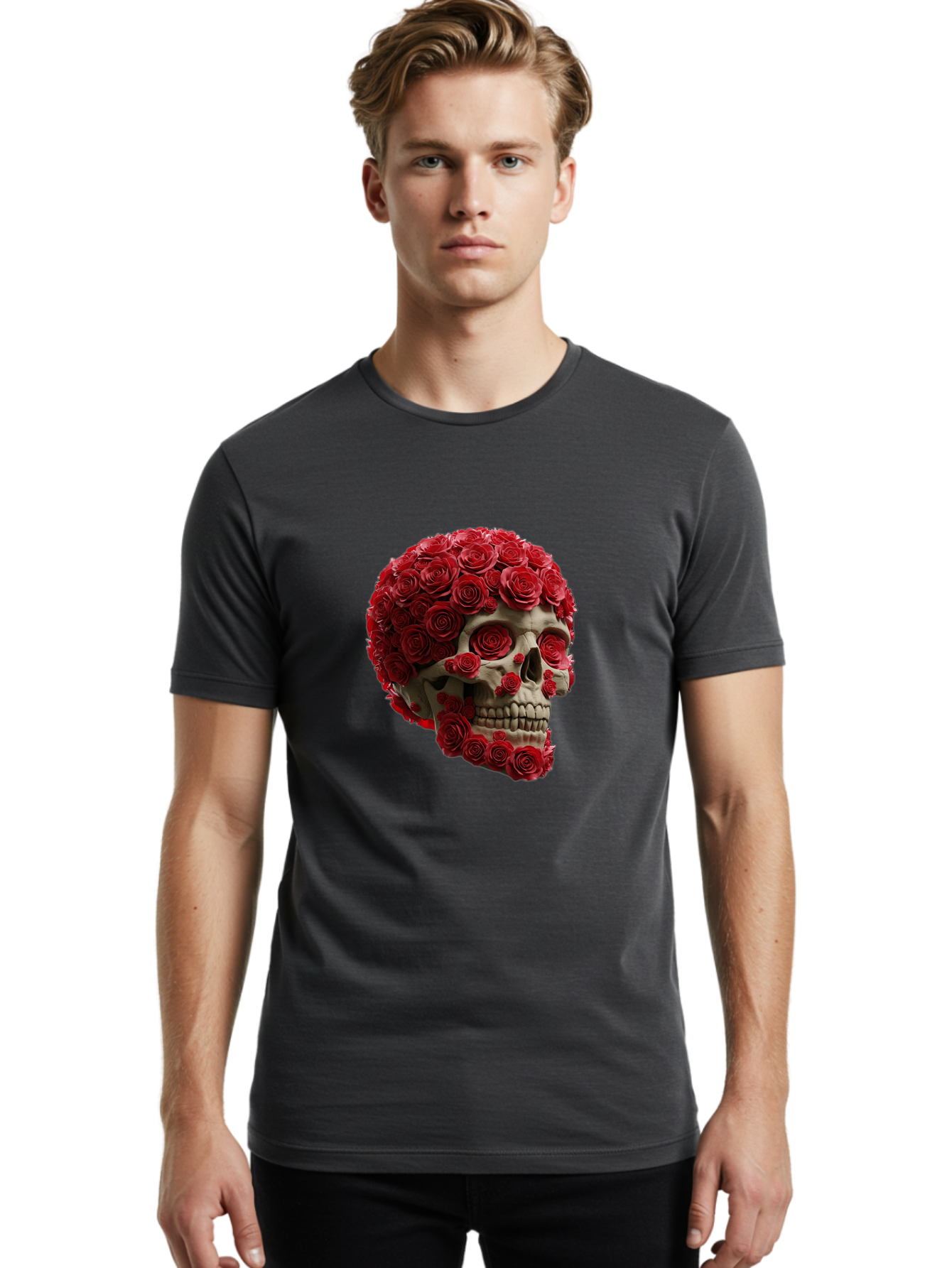 Skull-With-Red-Roses Men'S Graphic Tee, 100% Cotton, Comfortable Casual Summer Wear, Machine Washable, Vintage Camera, Old Camera, Antique Camera, Black Camera, Classic Photography, Photography Equipment, Nostalgic Device, Film Camera, Ban489
